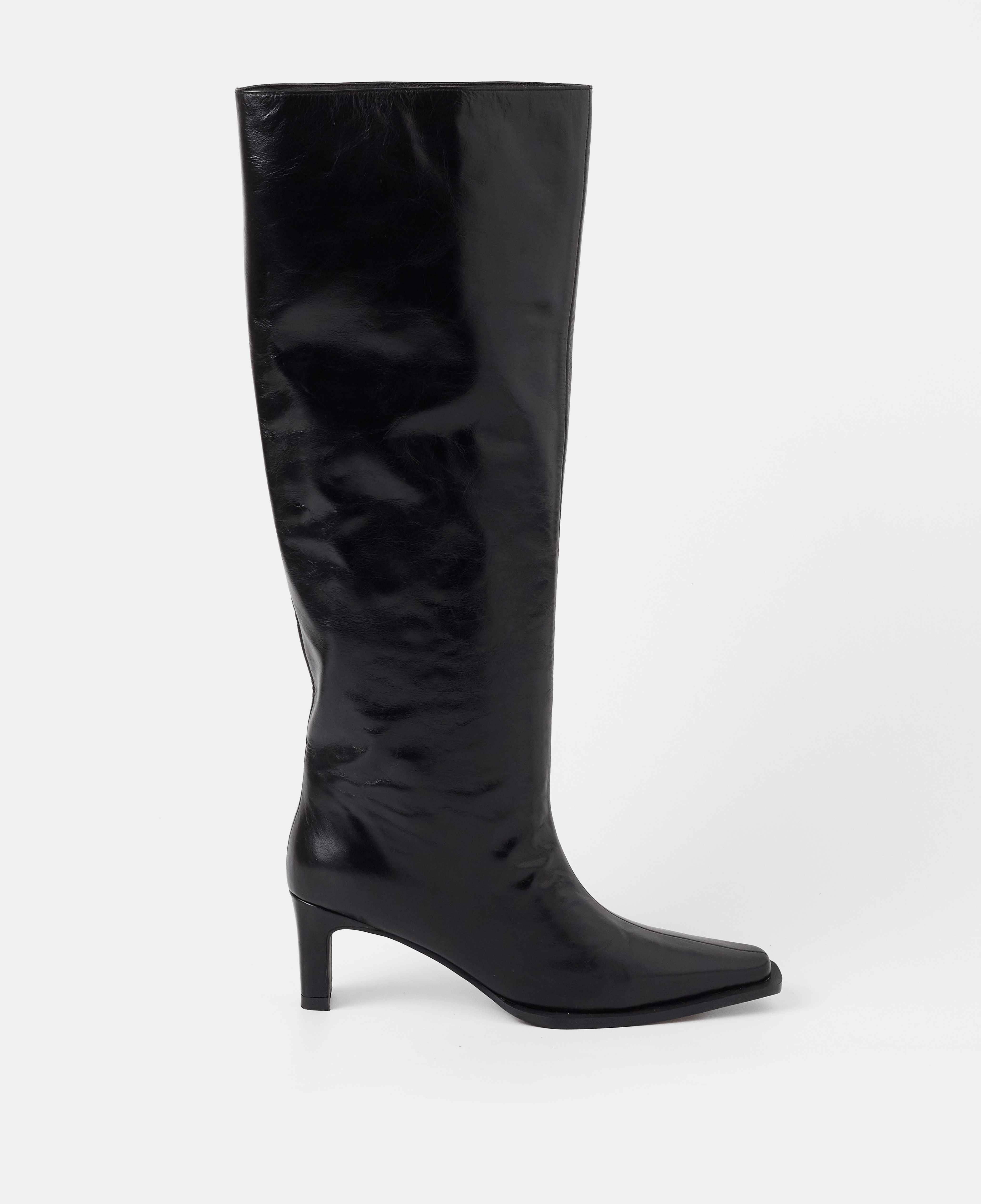 Botas básicas de mujer de piel con caña alta y tacón - Mim - Negro Negro-1