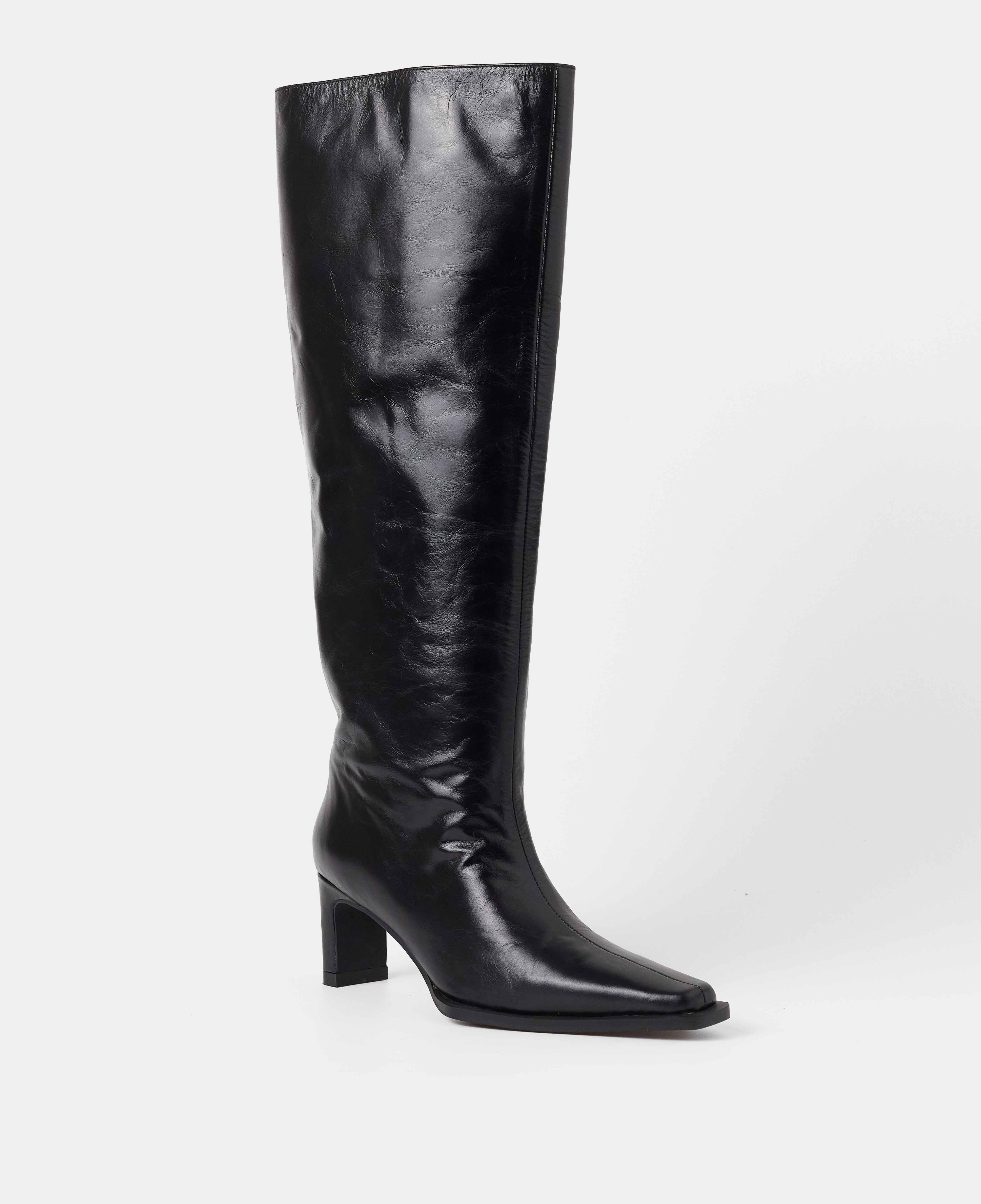 Botas básicas de mujer de piel con caña alta y tacón - Mim - Negro Negro-2