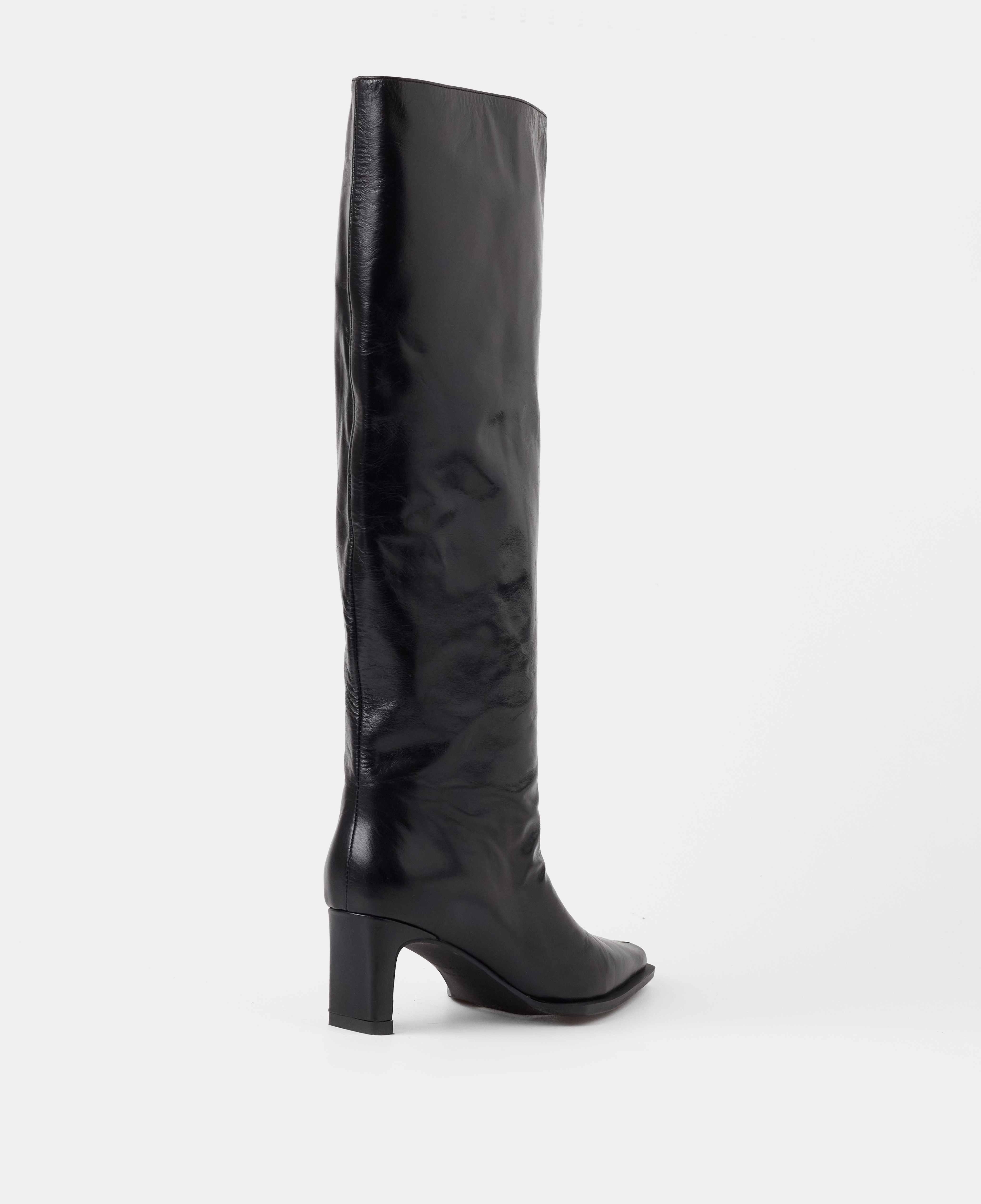 Botas básicas de mujer de piel con caña alta y tacón - Mim - Negro Negro-3
