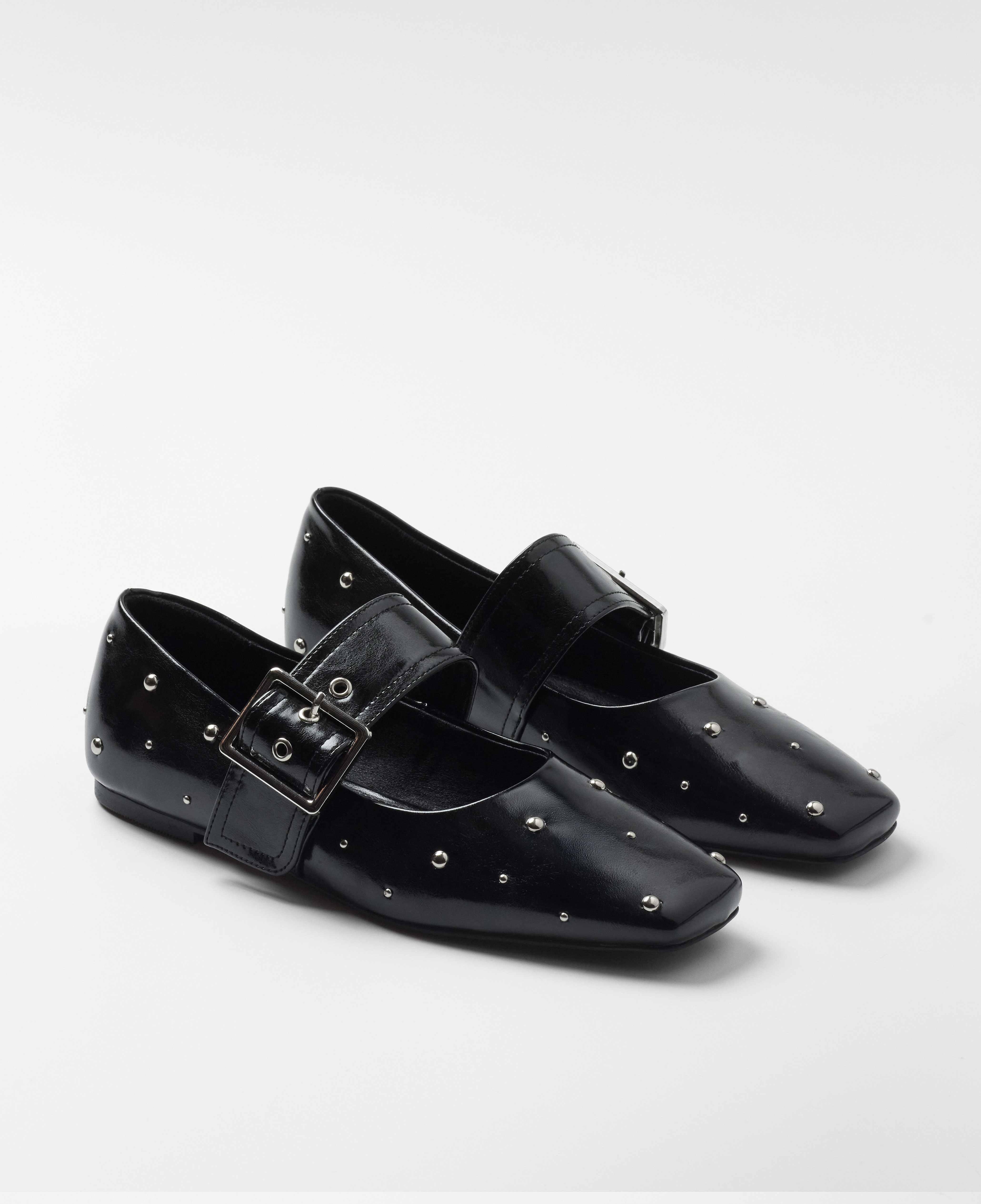 Zapatos planos de mujer con tachuelas y cierre de hebilla - Mim - Negro Negro-2