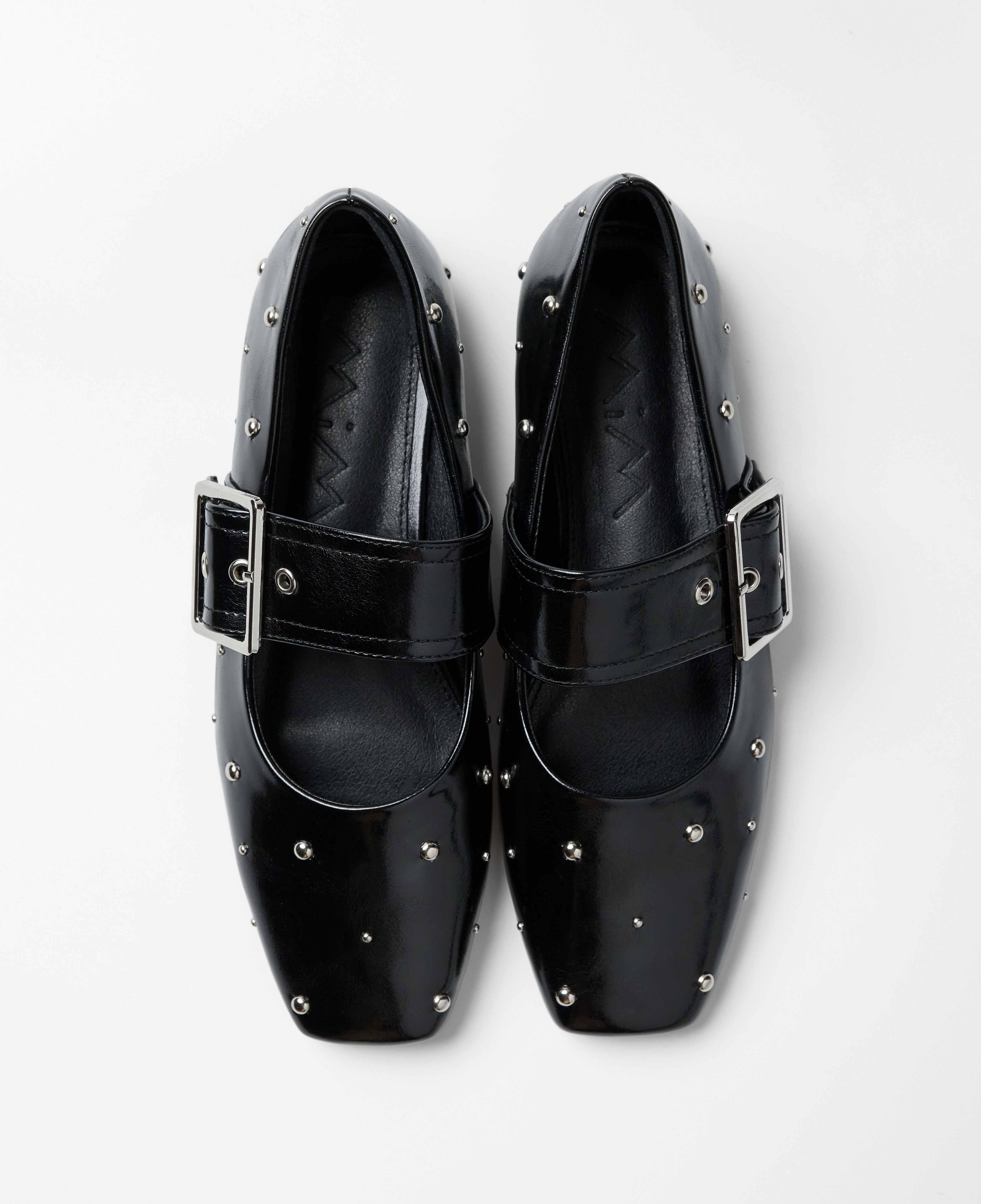 Zapatos planos de mujer con tachuelas y cierre de hebilla - Mim - Negro Negro-3