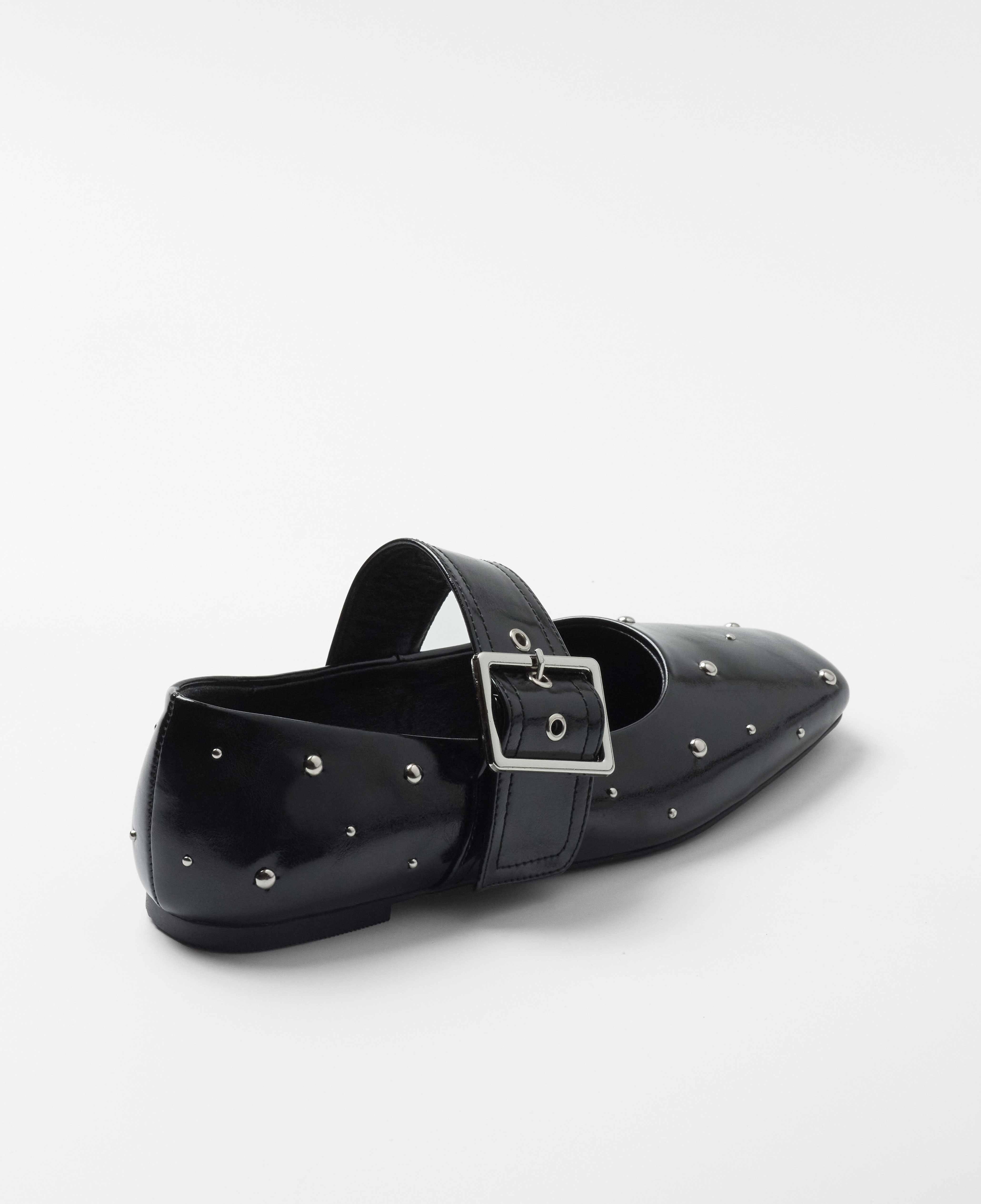 Zapatos planos de mujer con tachuelas y cierre de hebilla - Mim - Negro Negro-4