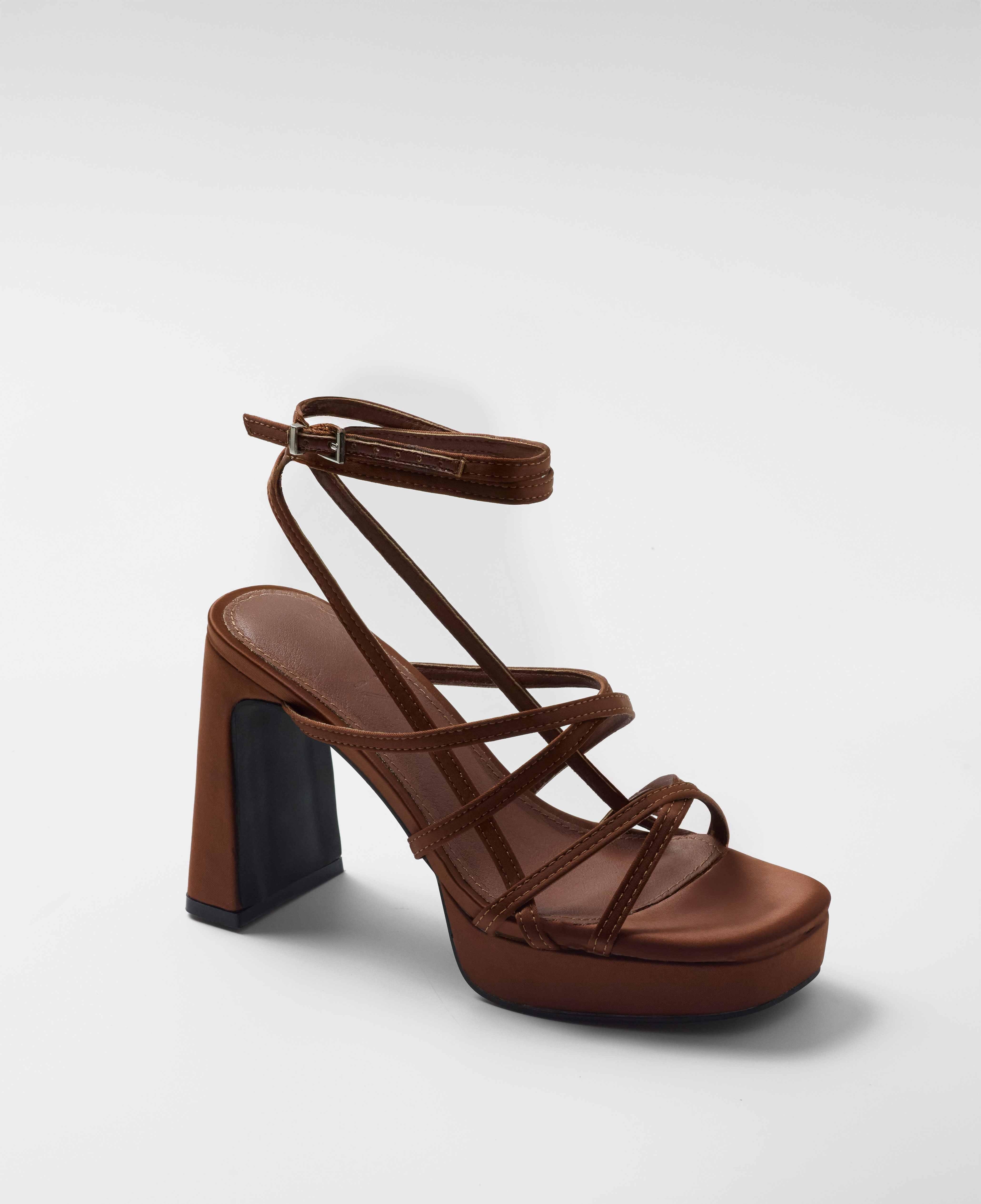 Sandalias de tacón de mujer con plataforma en color metalizado - Mim - Marrón Marrón-2