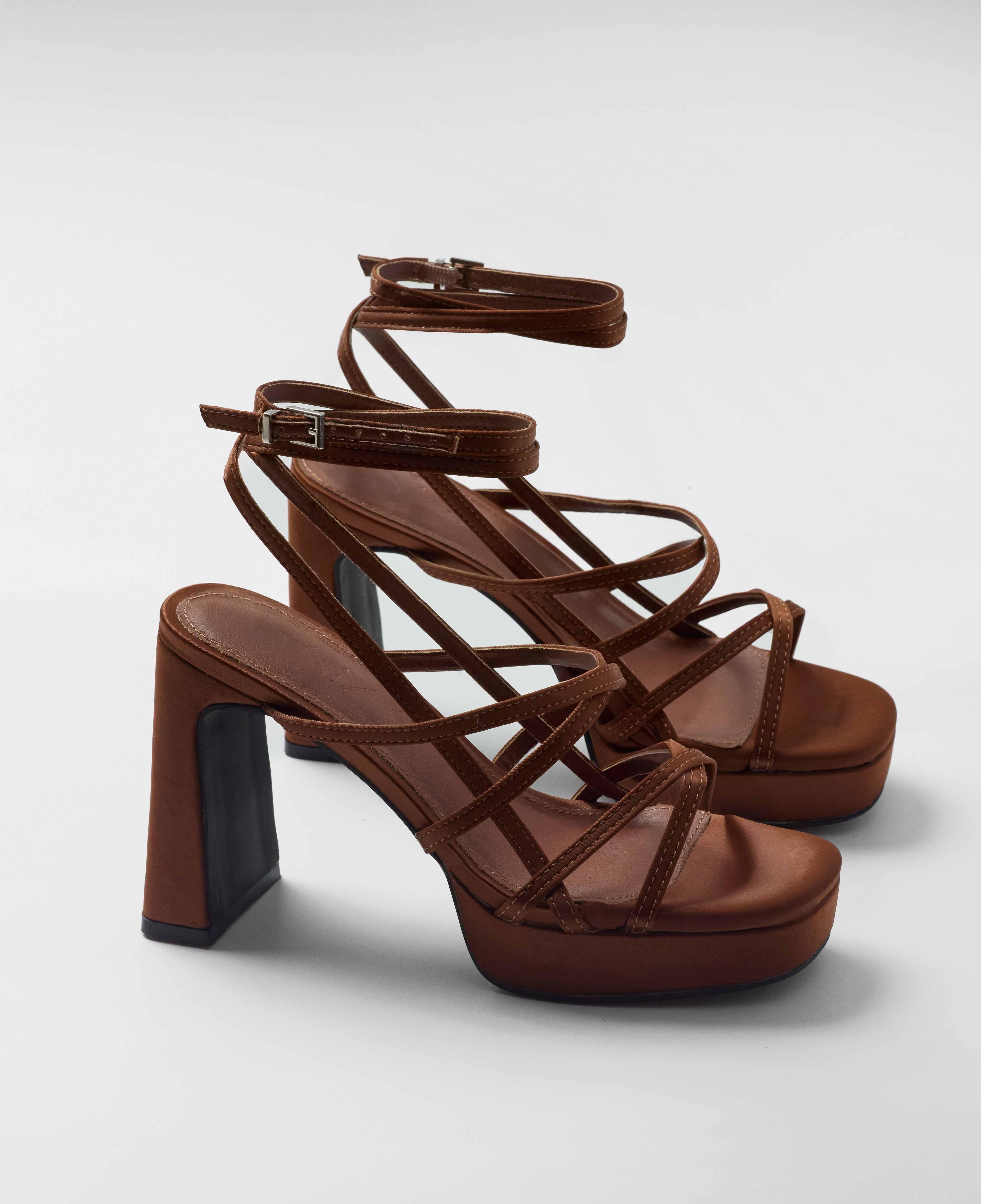 Sandalias de tacón de mujer con plataforma en color metalizado - Mim - Marrón Marrón-4