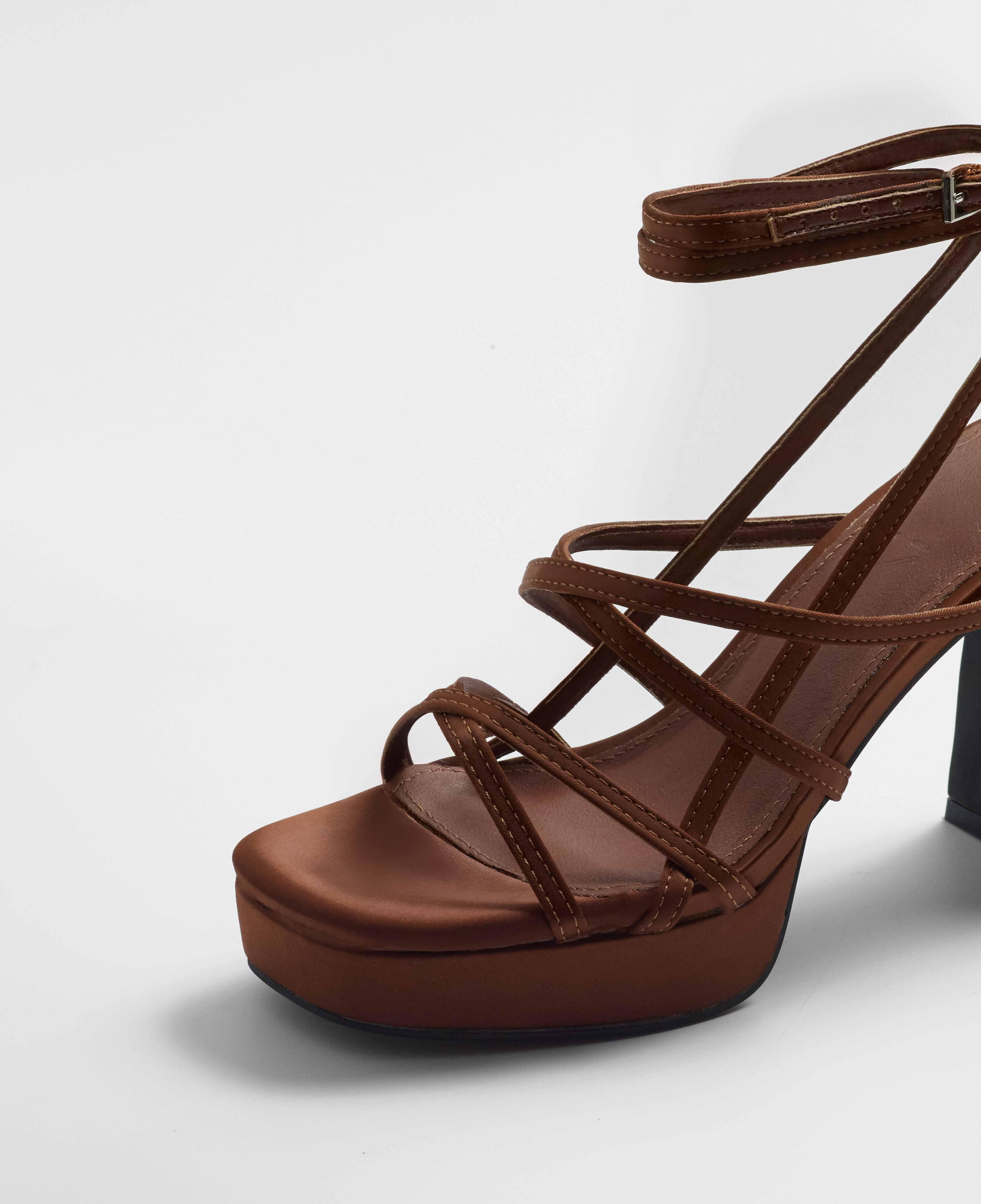 Sandalias de tacón de mujer con plataforma en color metalizado - Mim - Marrón Marrón-5