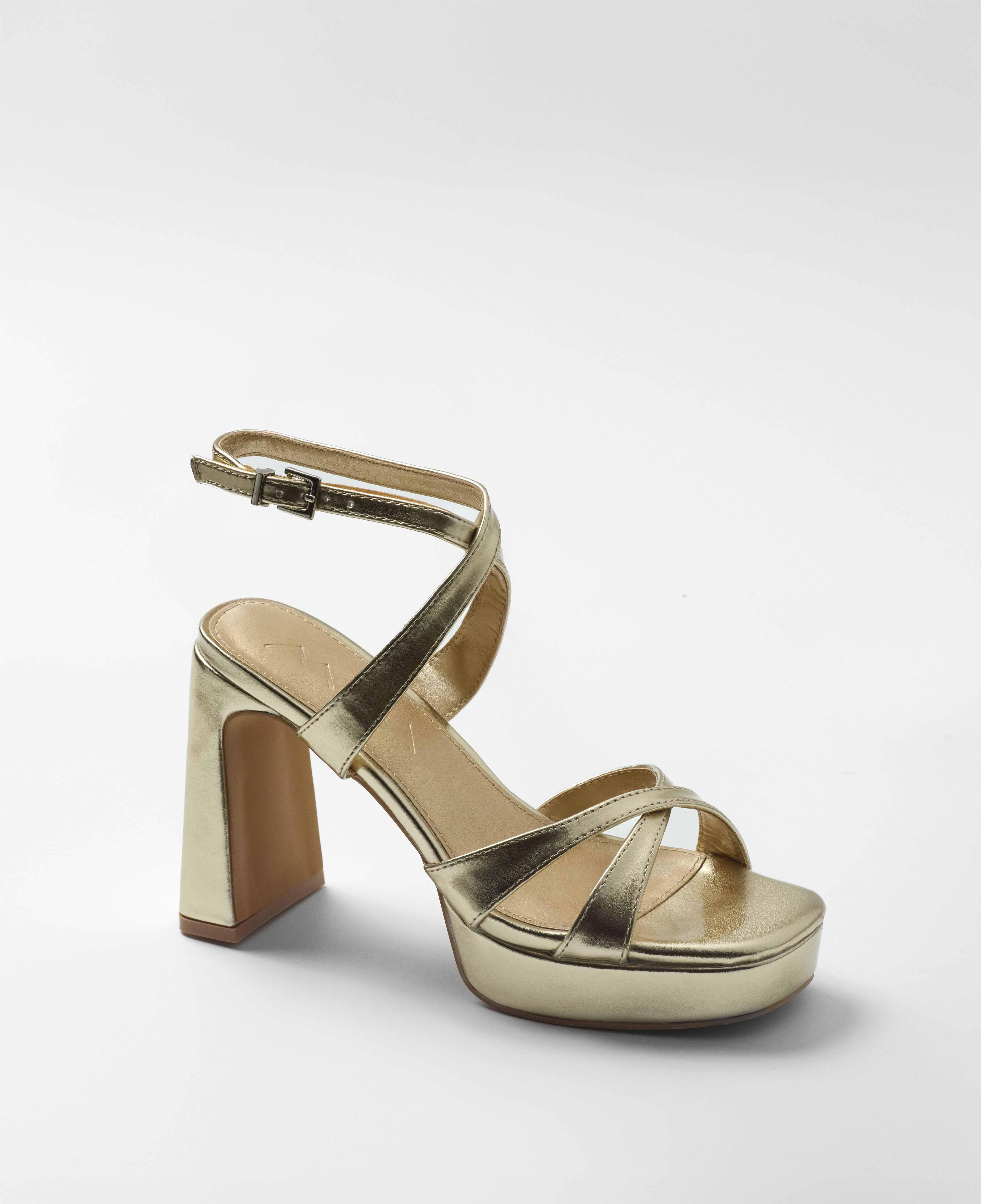 Sandalias de tiras de mujer de tacón con cierre de hebilla - Mim - Dorado Dorado-2