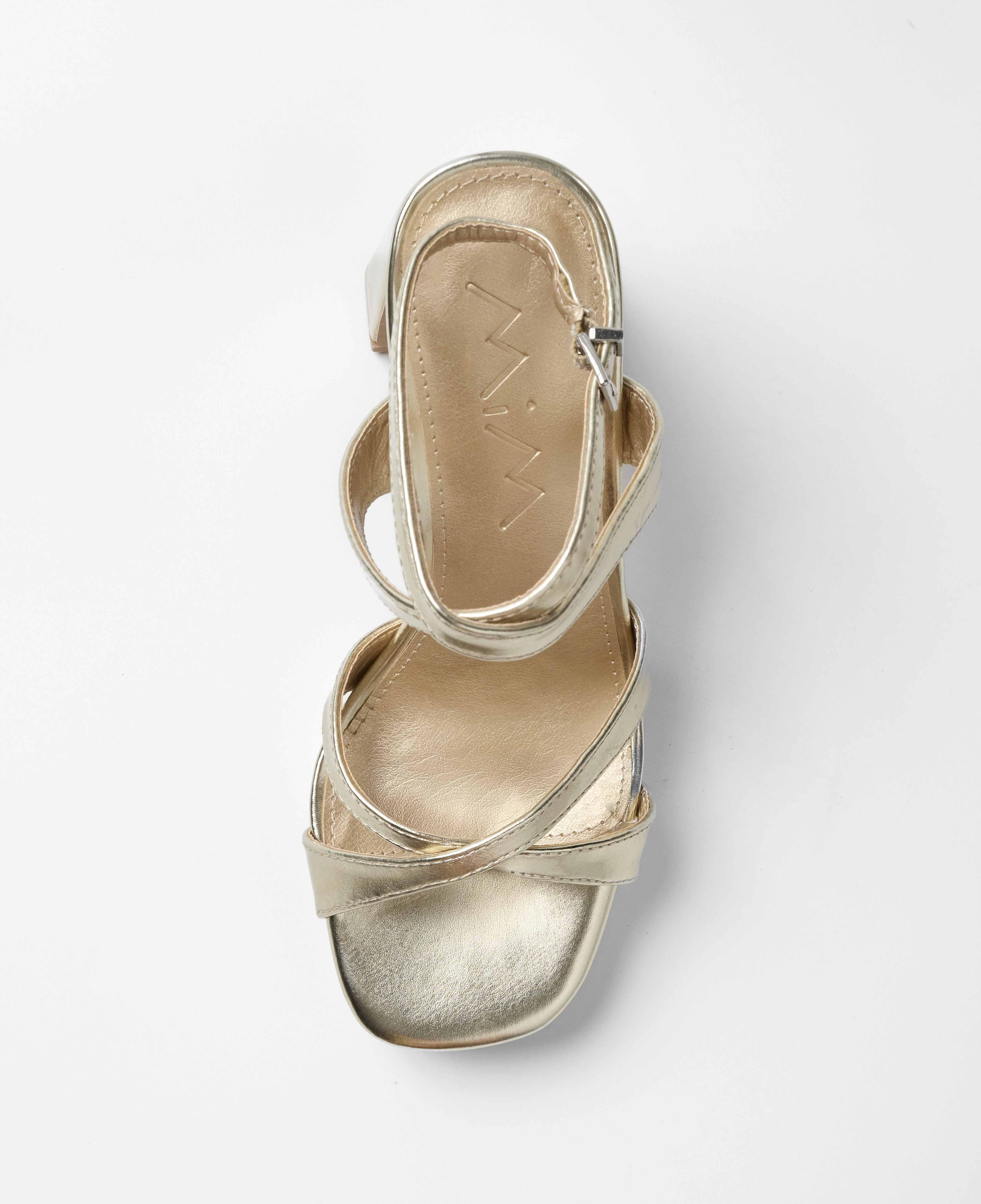 Sandalias de tiras de mujer de tacón con cierre de hebilla - Mim - Dorado Dorado-3