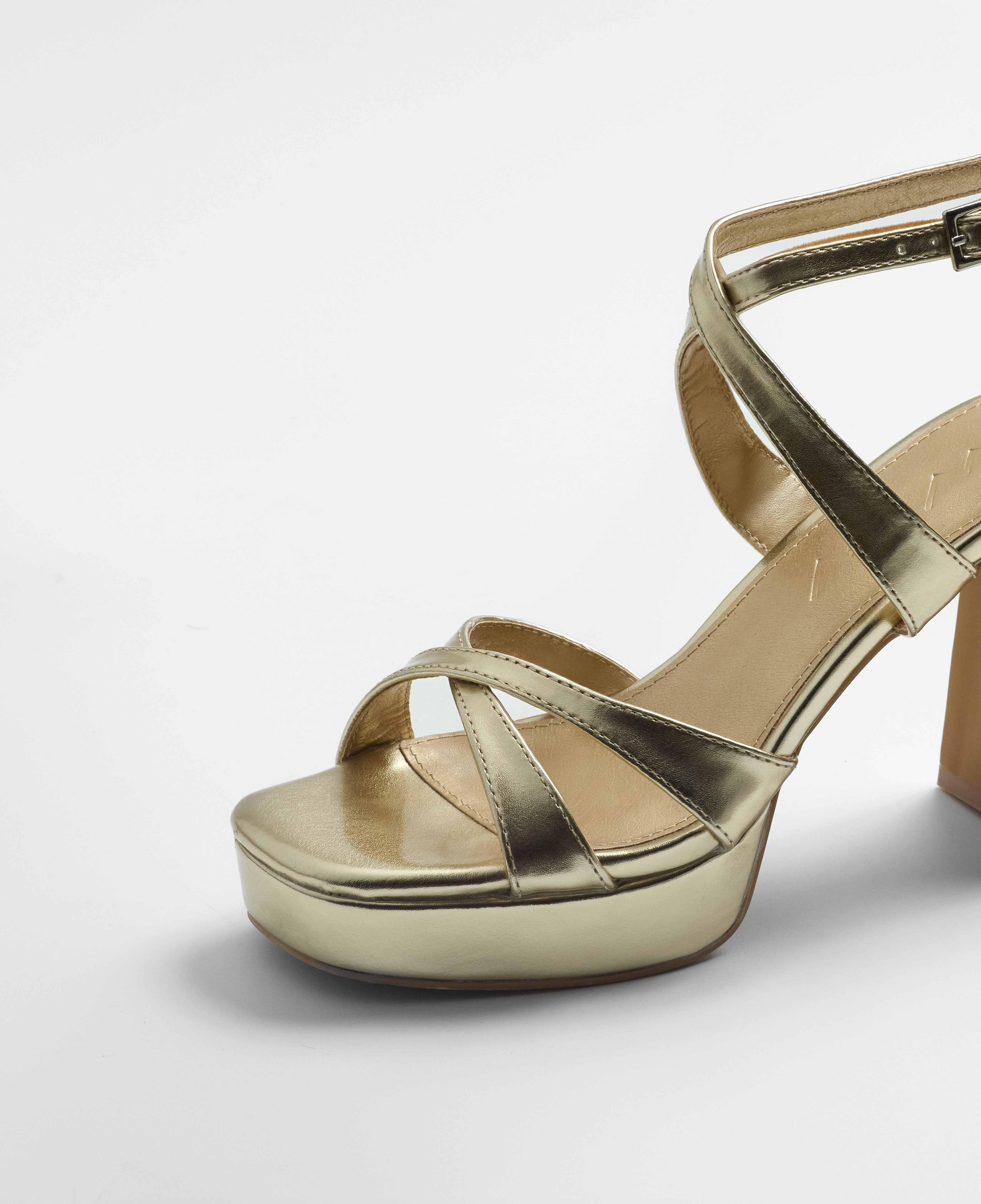 Sandalias de tiras de mujer de tacón con cierre de hebilla - Mim - Dorado Dorado-4