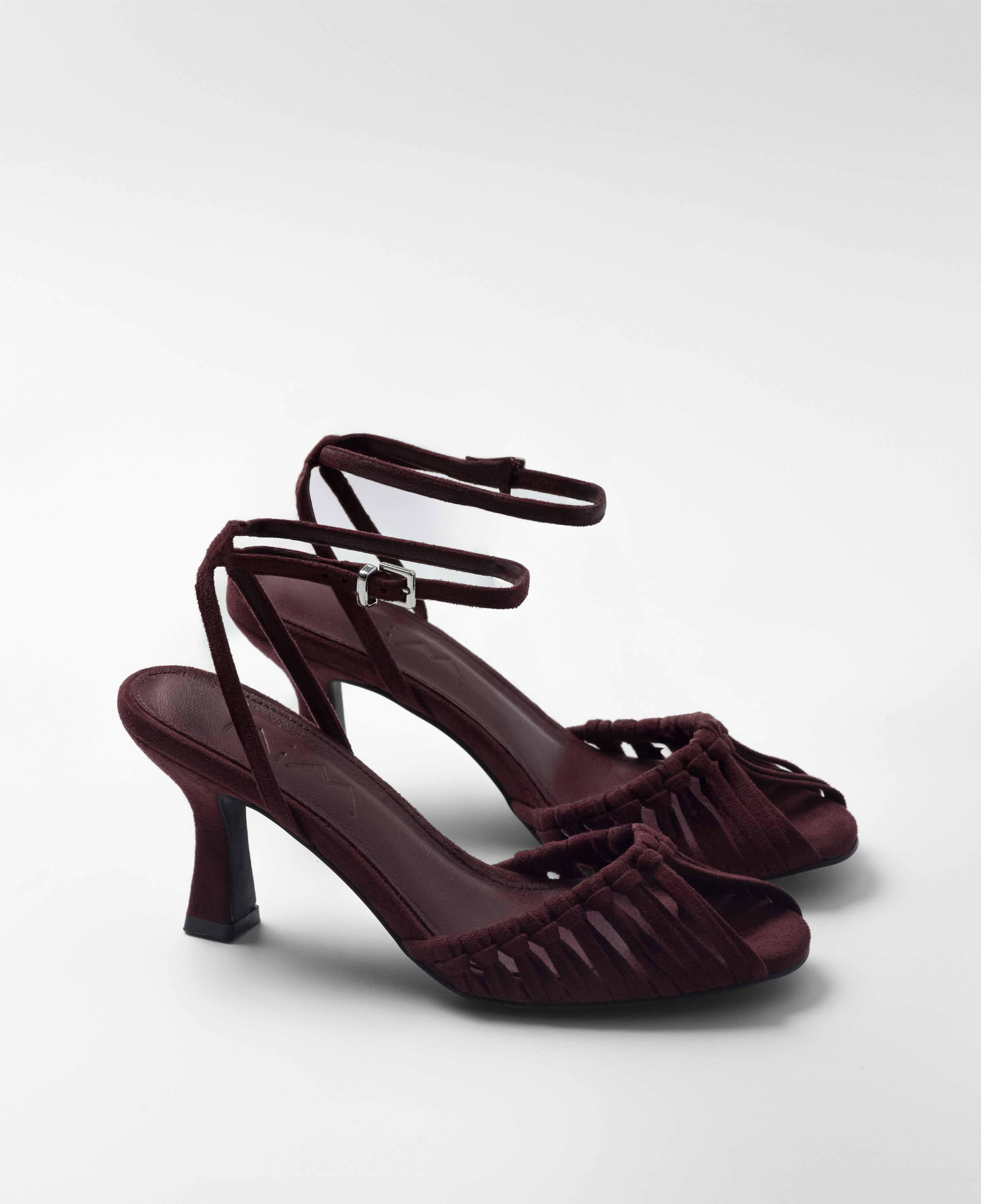 Sandalias de tacón de mujer con detalle de nudos y puntera redondeada - Mim - Burdeos Burdeos-2