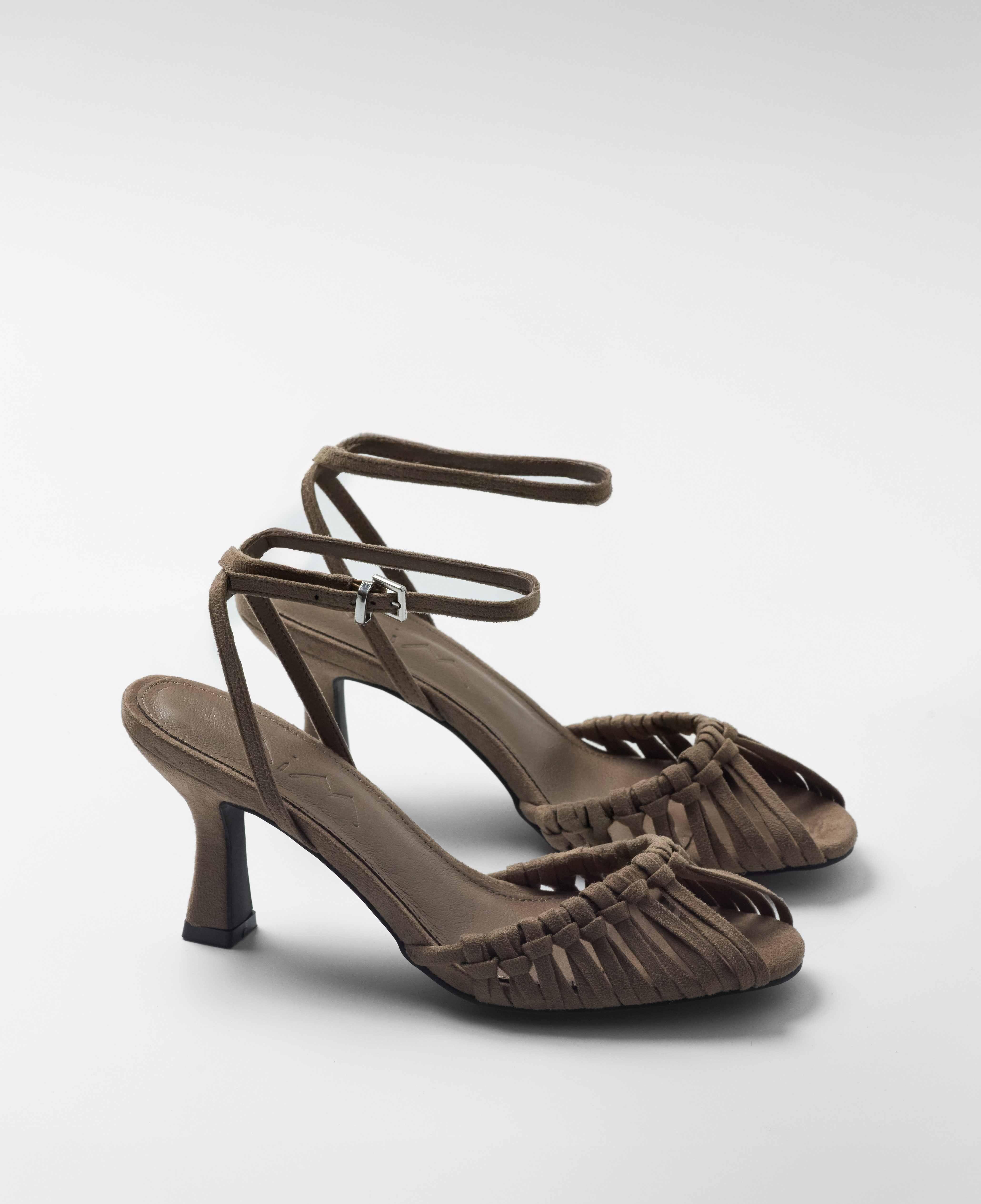 Sandalias de tacón de mujer con detalle de nudos y puntera redondeada - Mim - Topo Topo-2
