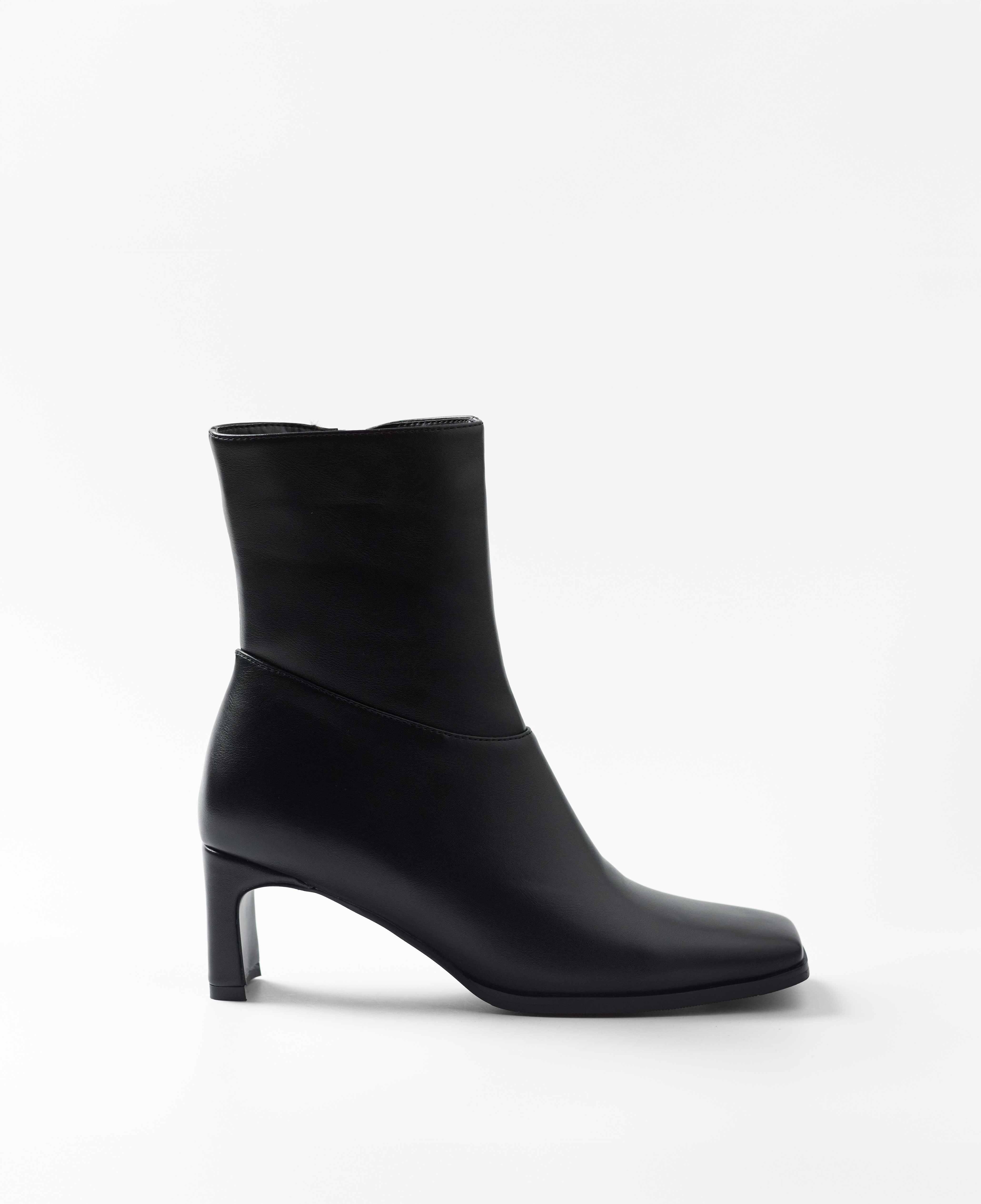 Botines de mujer de caña baja con puntera cuadrada - Mim - Negro Negro-1