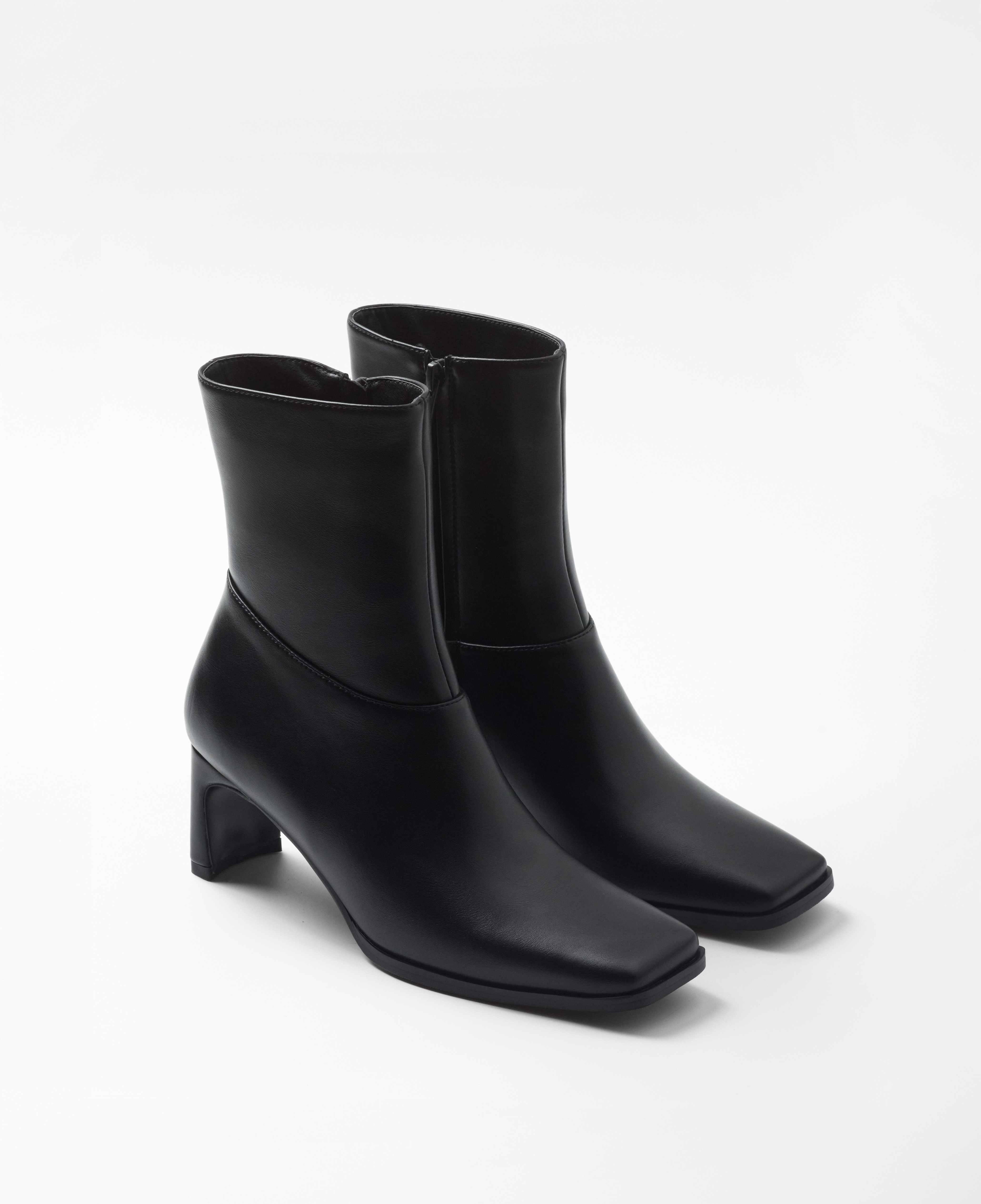 Botines de mujer de caña baja con puntera cuadrada - Mim - Negro Negro-2