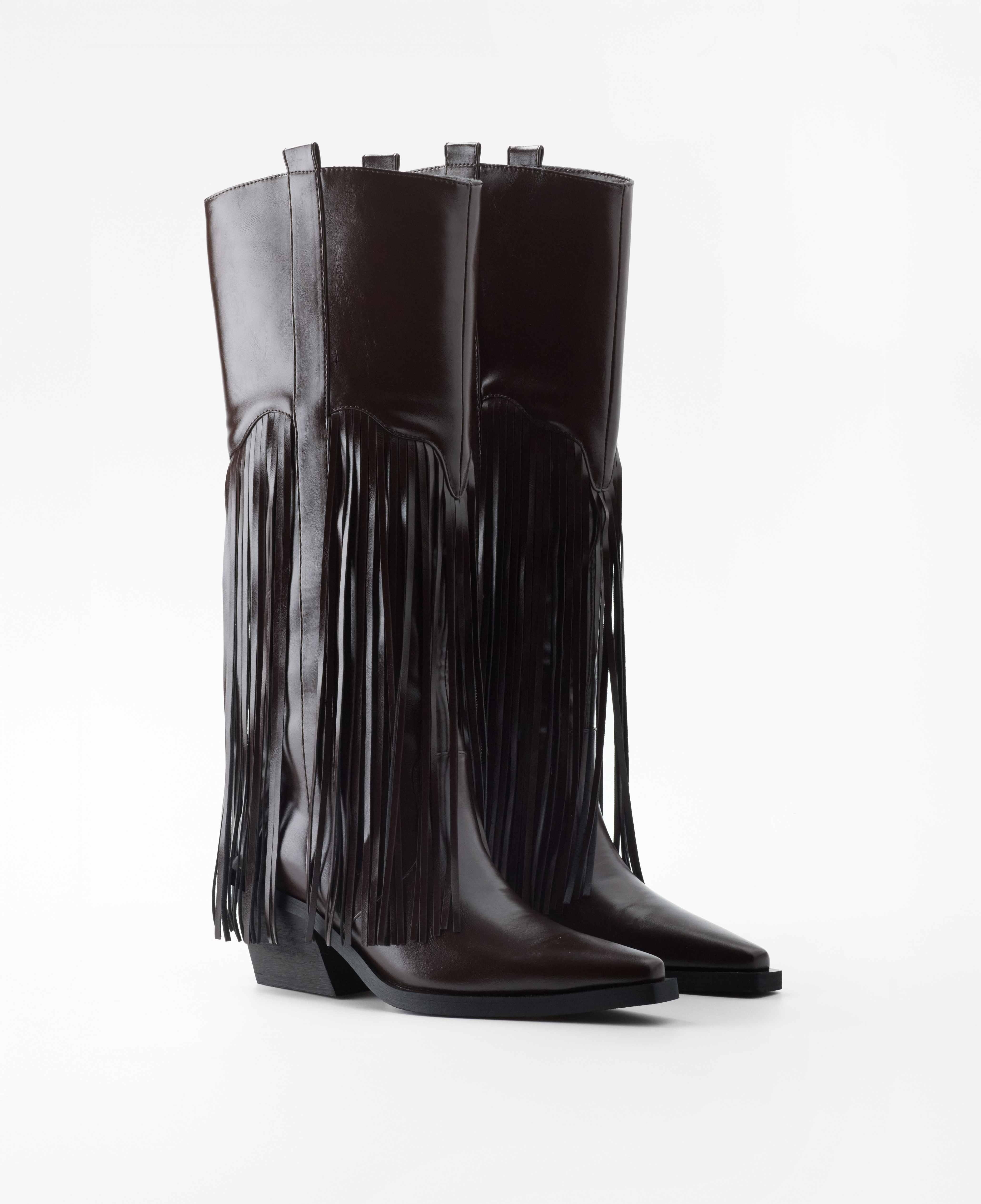 Botas cowboy de mujer de caña alta con flecos - Mim - Choco Choco-2