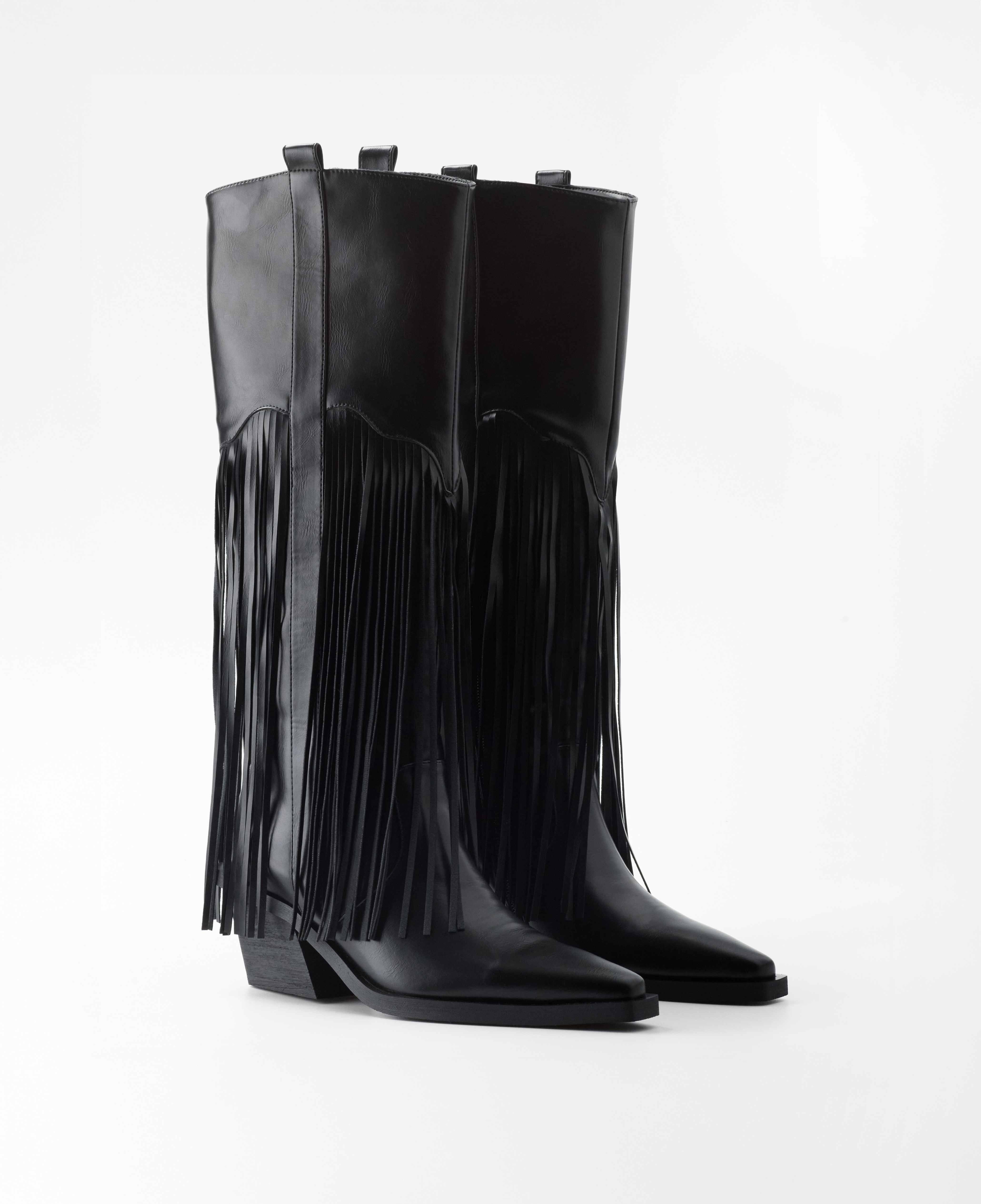 Botas cowboy de mujer de caña alta con flecos - Mim - Negro Negro-2