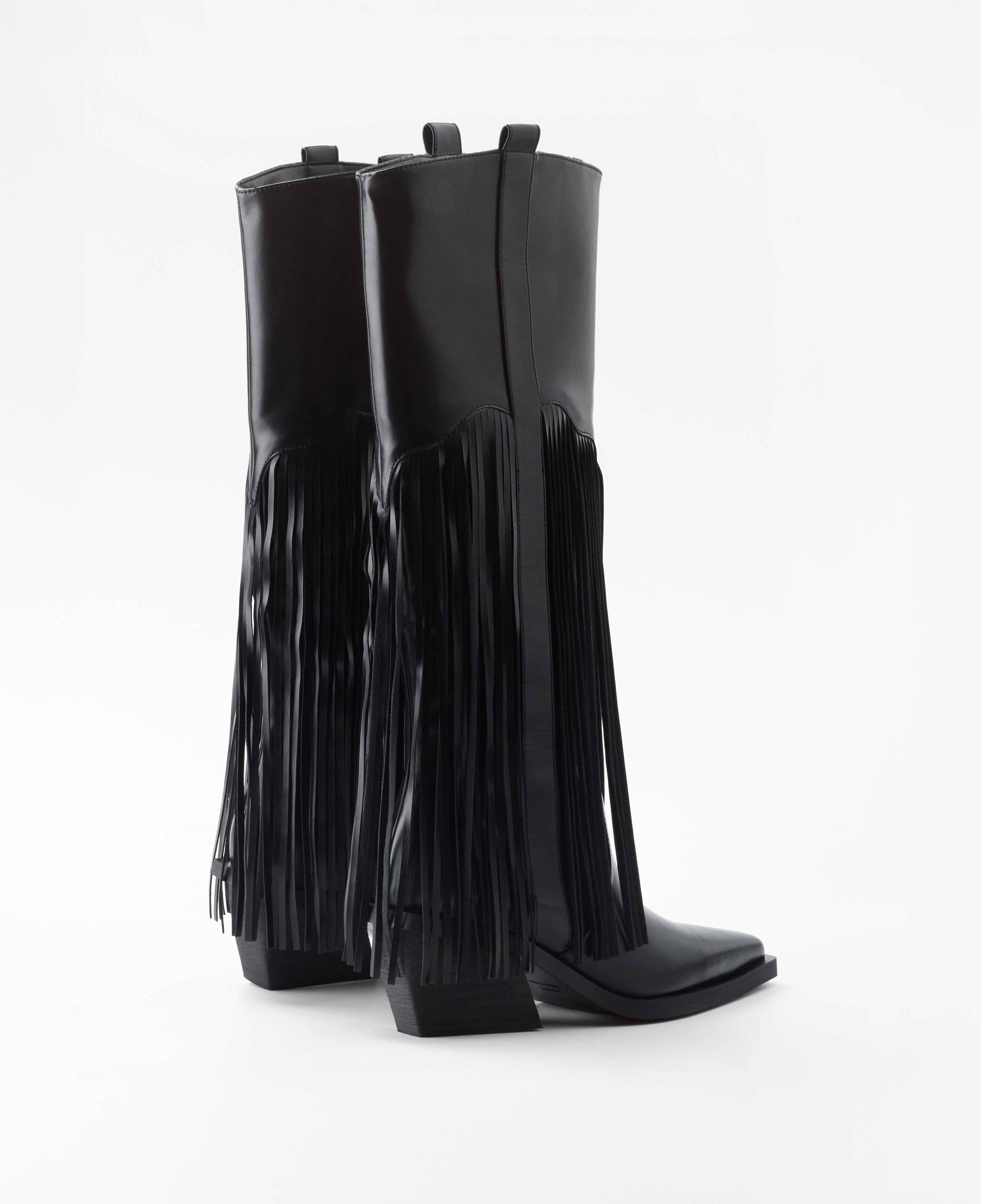Botas cowboy de mujer de caña alta con flecos - Mim - Negro Negro-3