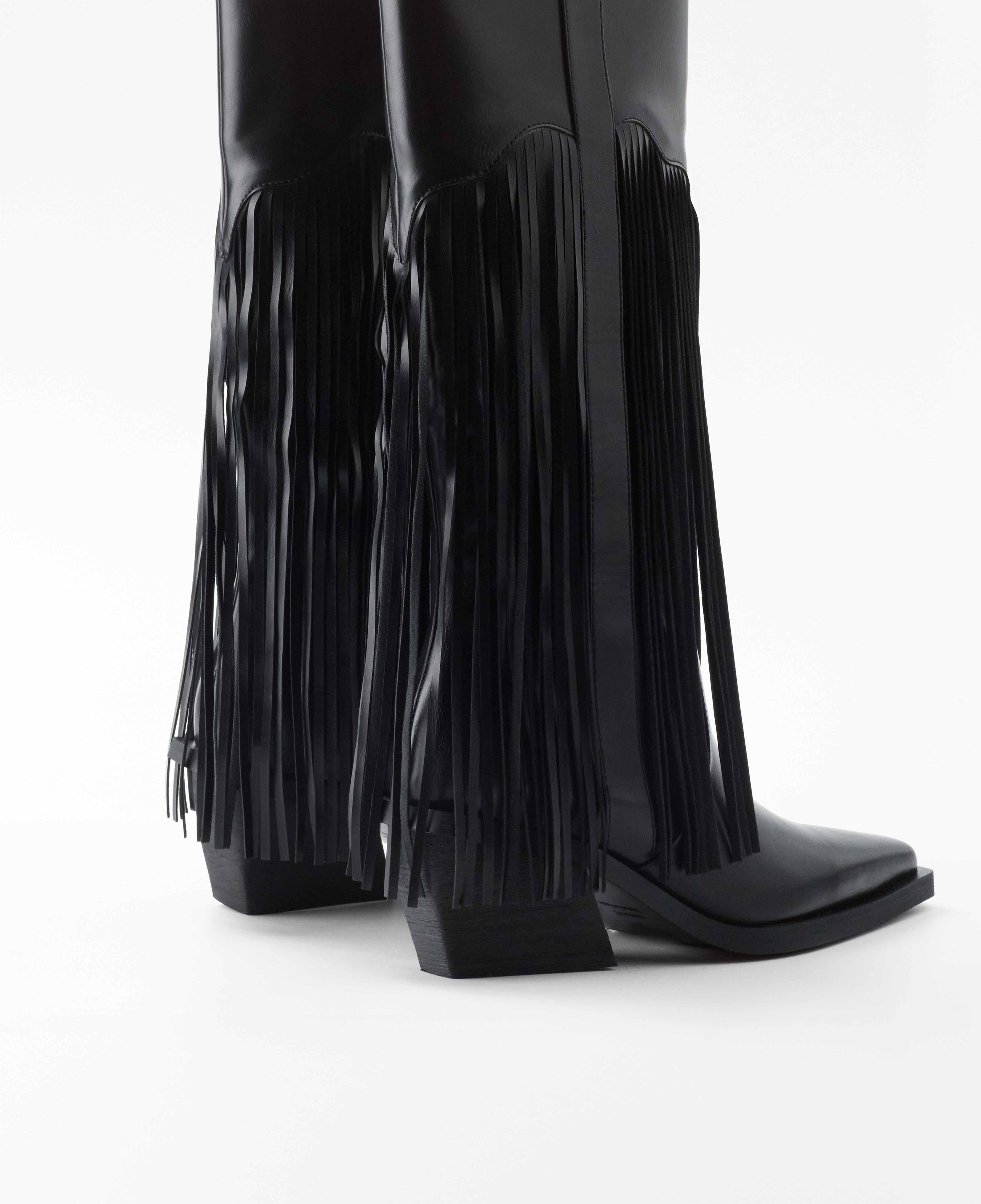 Botas cowboy de mujer de caña alta con flecos - Mim - Negro Negro-4