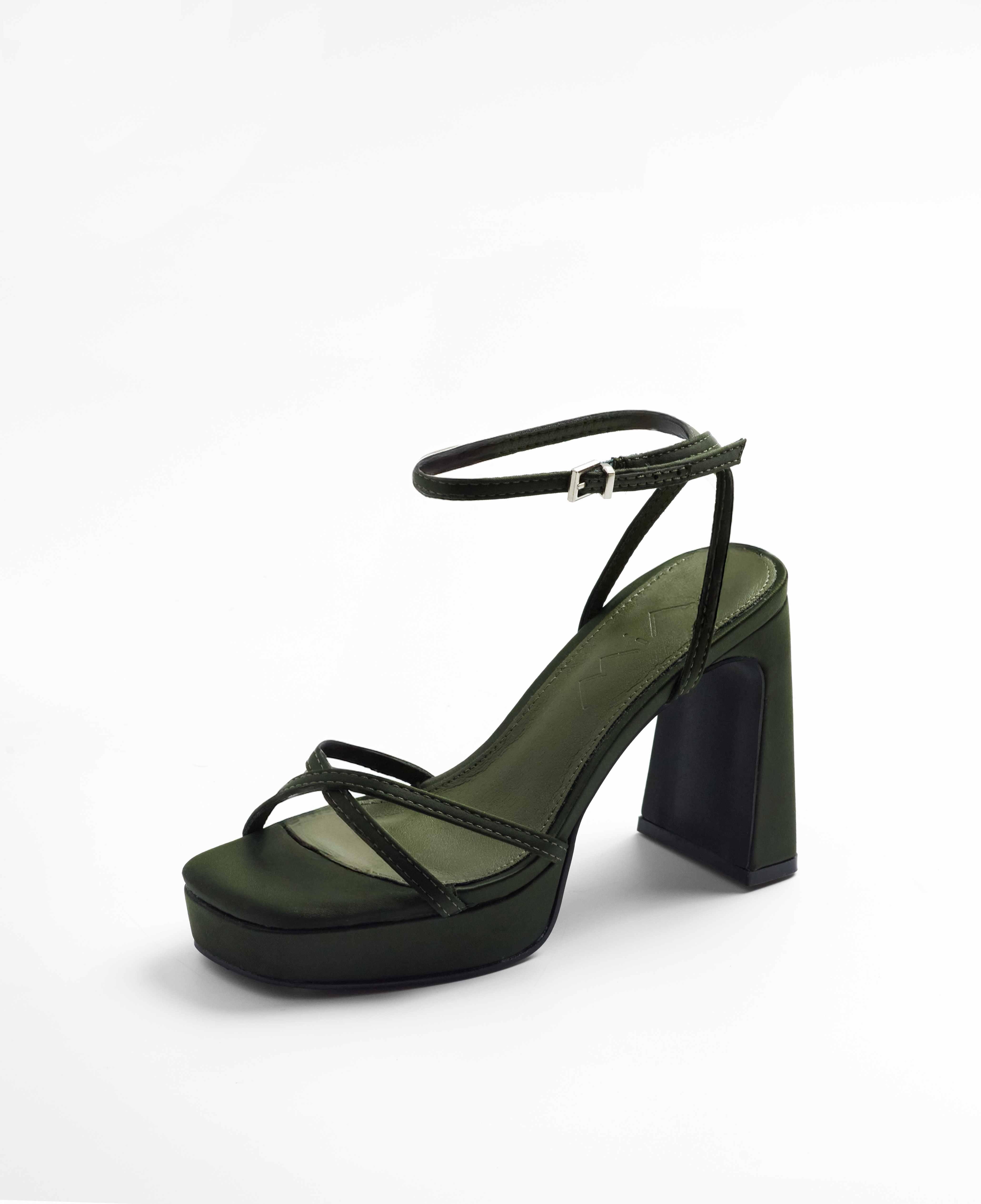 Sandalias de tacón de muje con tiras y plataforma - Mim - Verde Oliva Verde Oliva-3