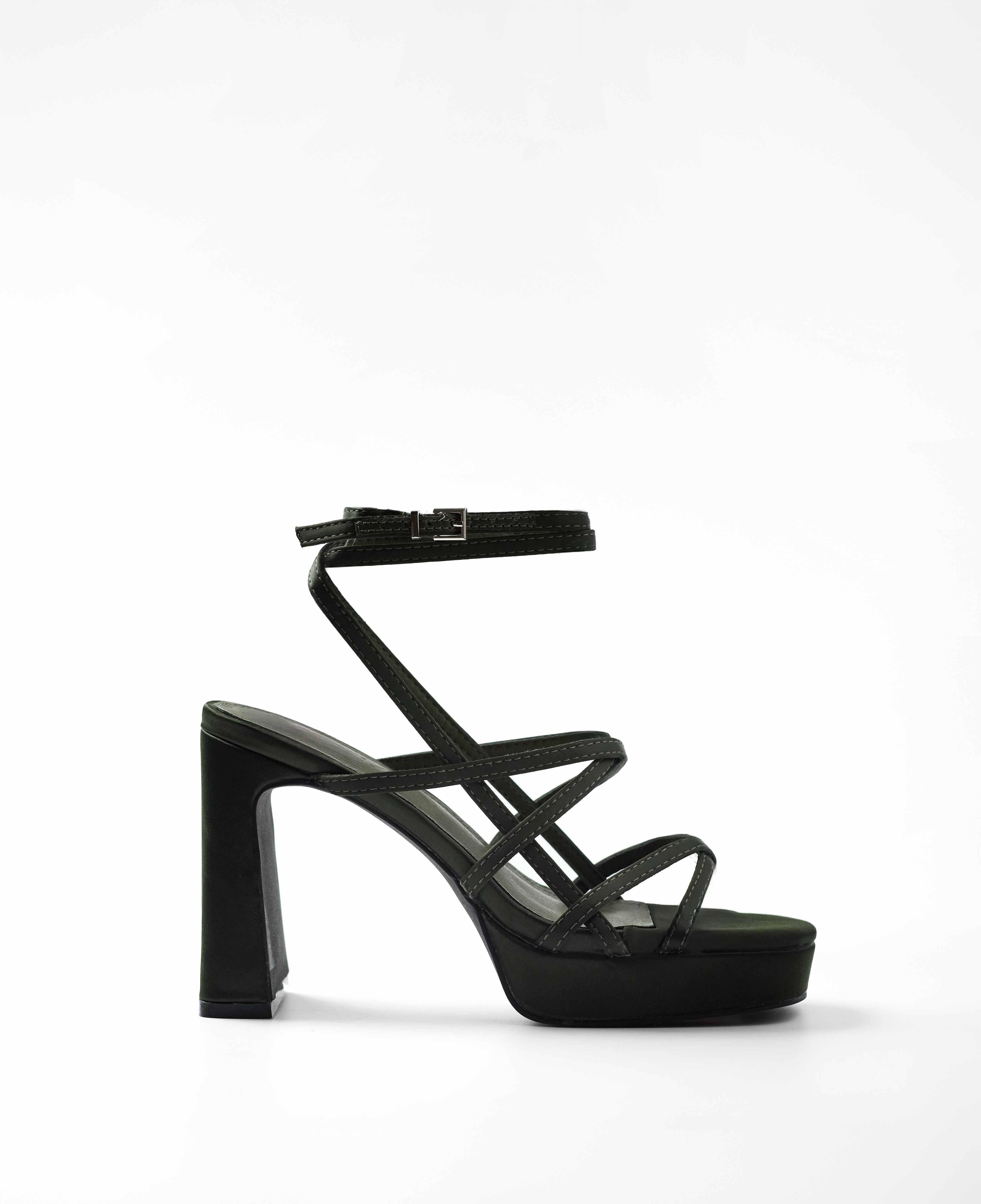 Sandalias de tacón de mujer de tiras con plataforma - Mim - Verde Oliva Verde Oliva-1