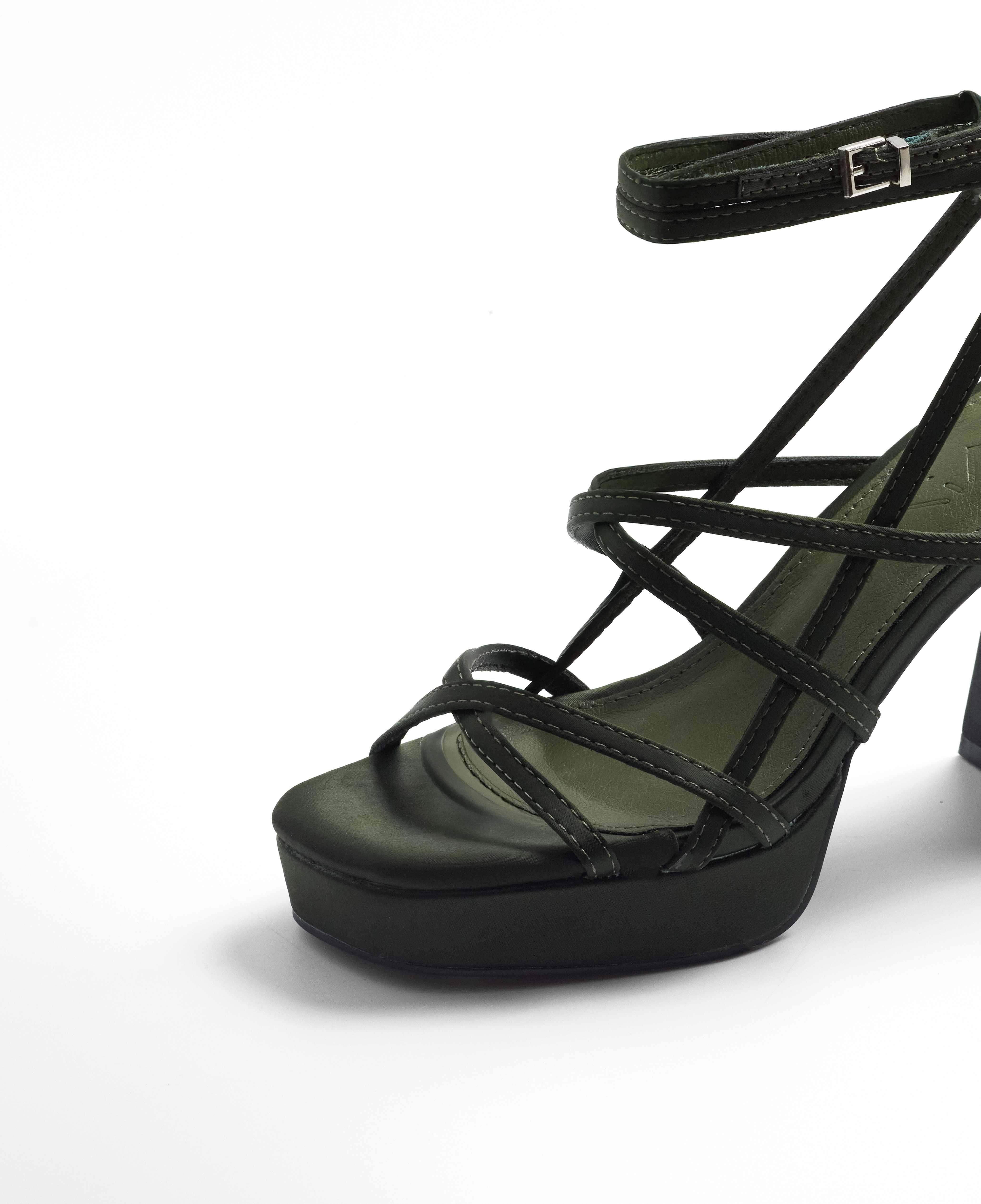 Sandalias de tacón de mujer de tiras con plataforma - Mim - Verde Oliva Verde Oliva-4