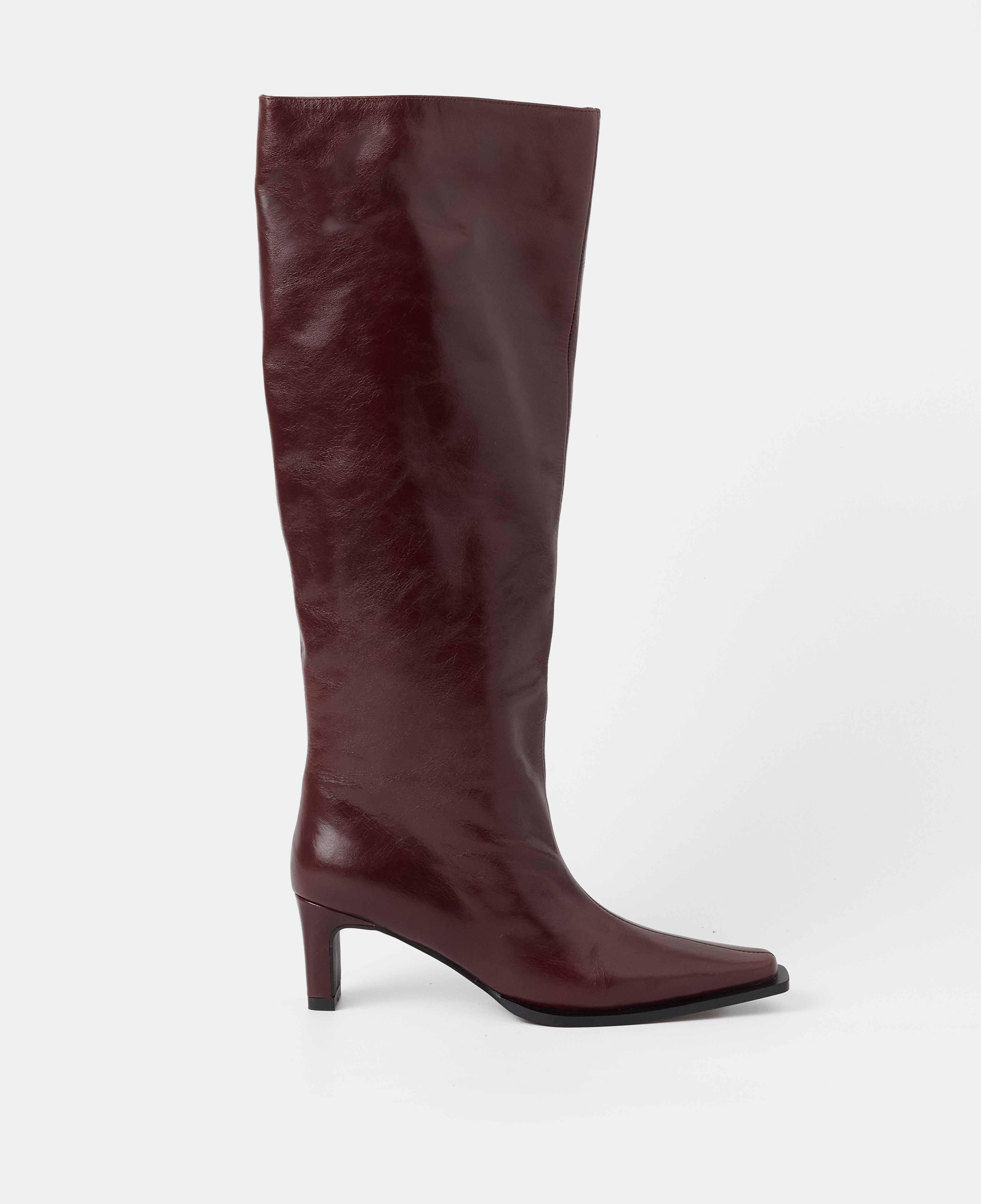 Imagen 0 de Botas básicas de mujer de piel con caña alta y tacón Burdeos