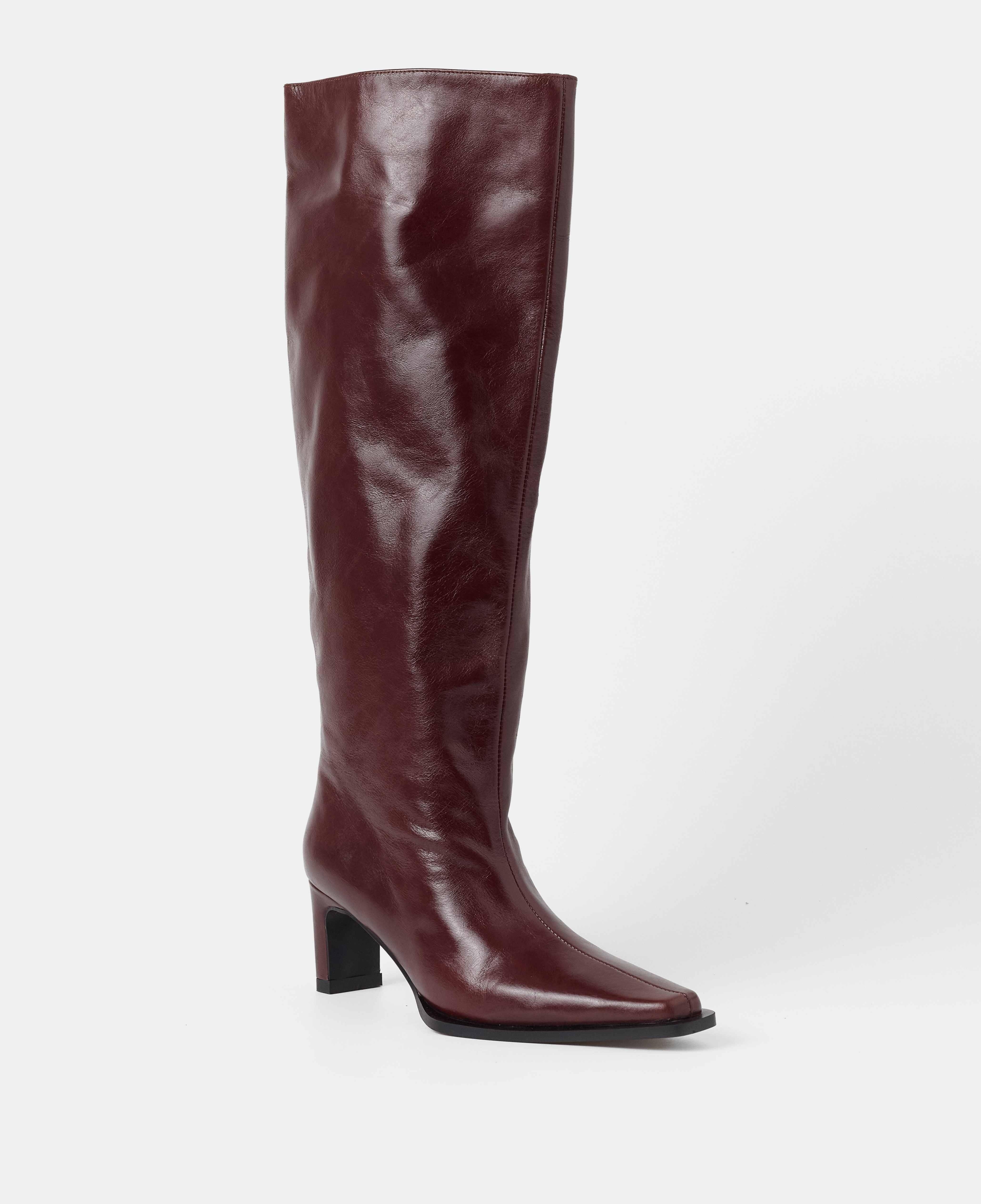 Botas básicas de mujer de piel con caña alta y tacón - Mim - Burdeos Burdeos-2