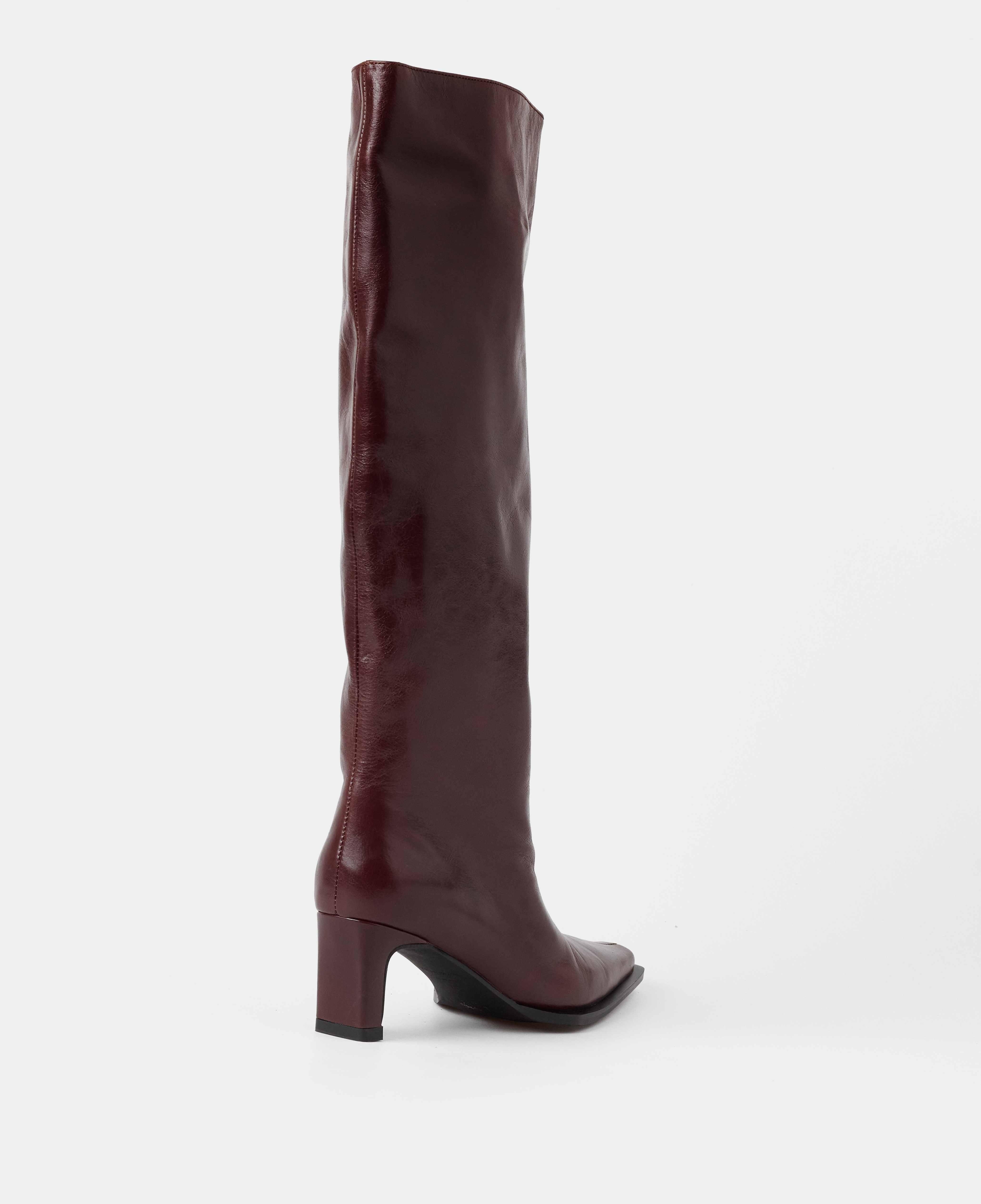 Botas básicas de mujer de piel con caña alta y tacón - Mim - Burdeos Burdeos-3