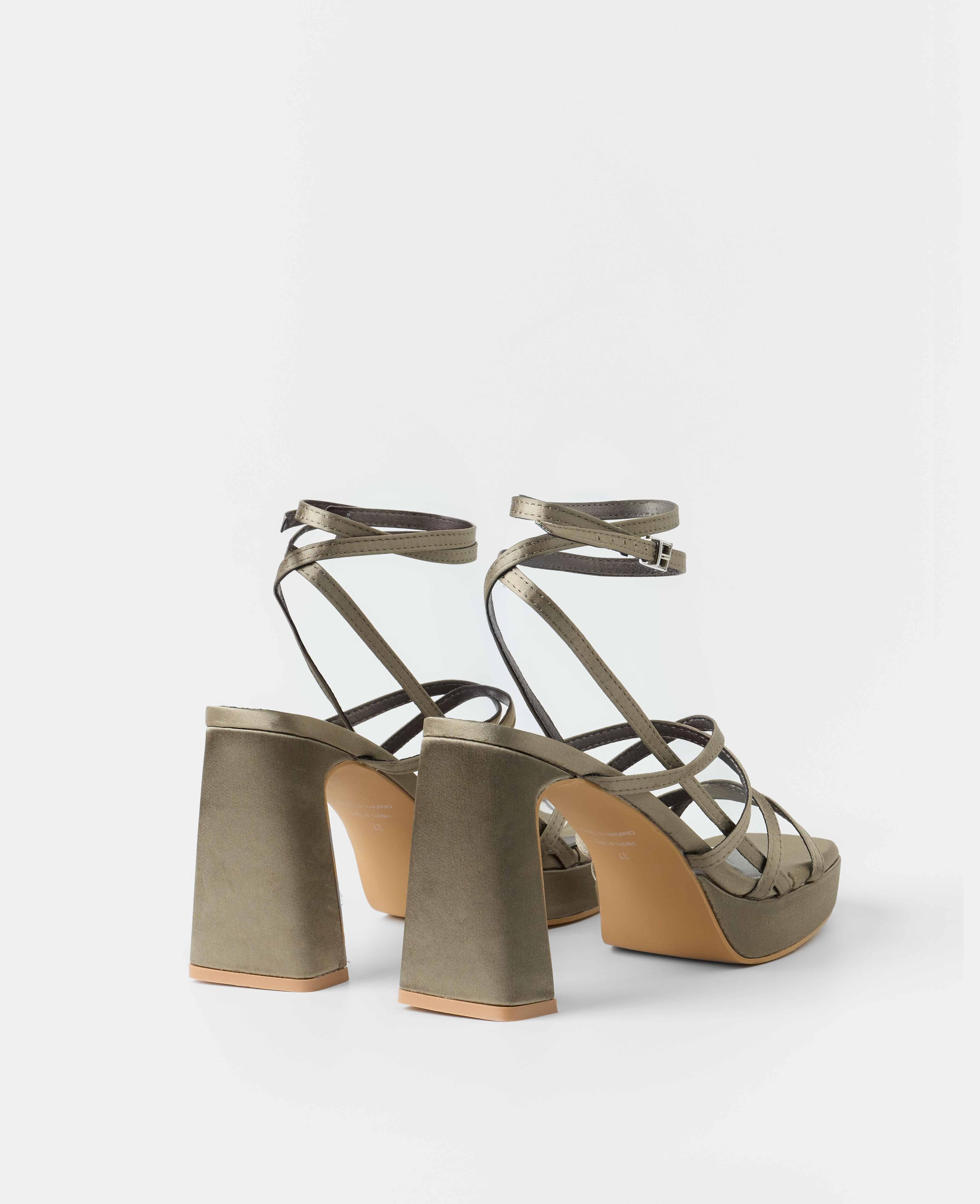 Sandalias de tiras de mujer de tacón en satén - Mim - Gris Gris-3