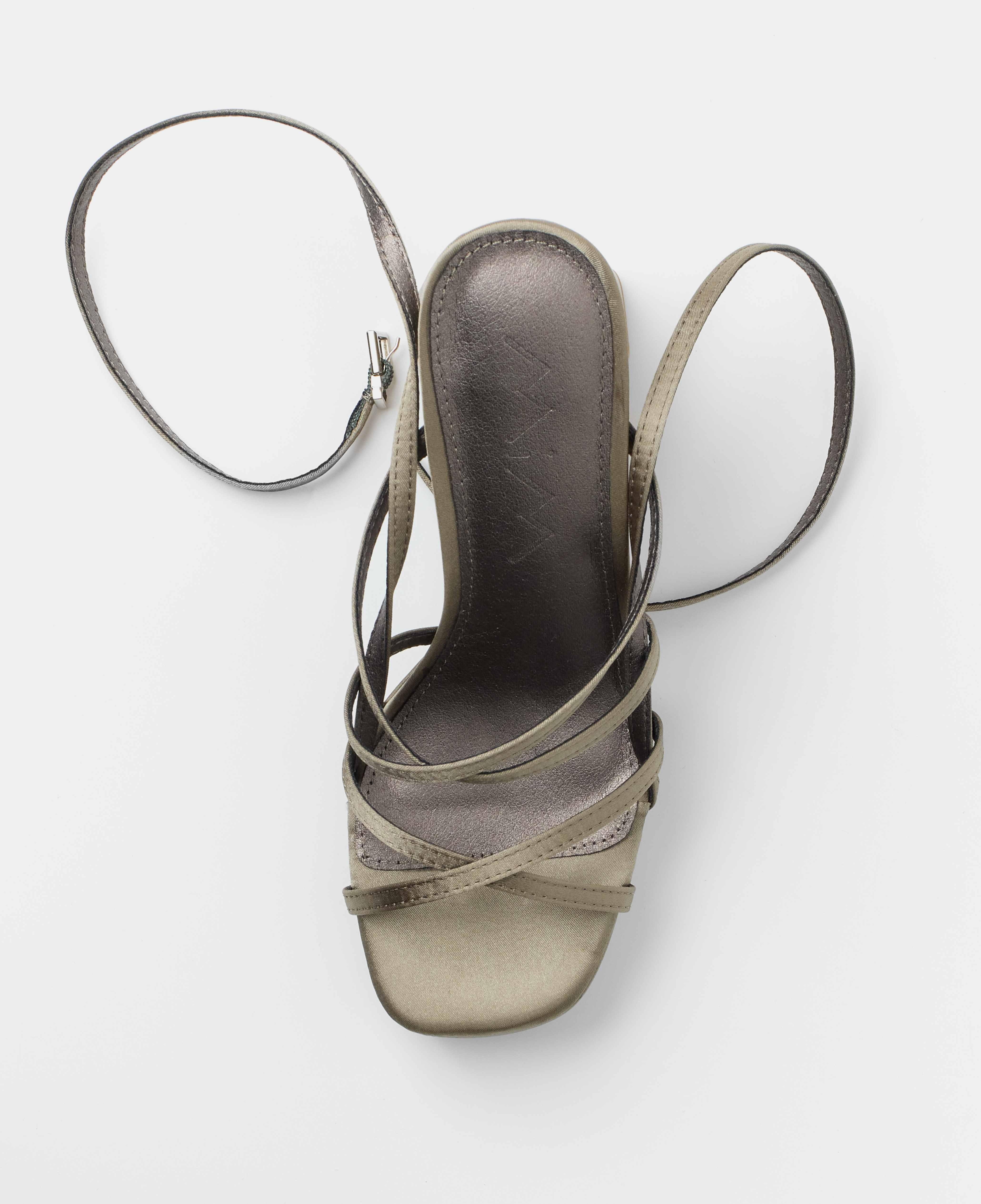 Sandalias de tiras de mujer de tacón en satén - Mim - Gris Gris-4