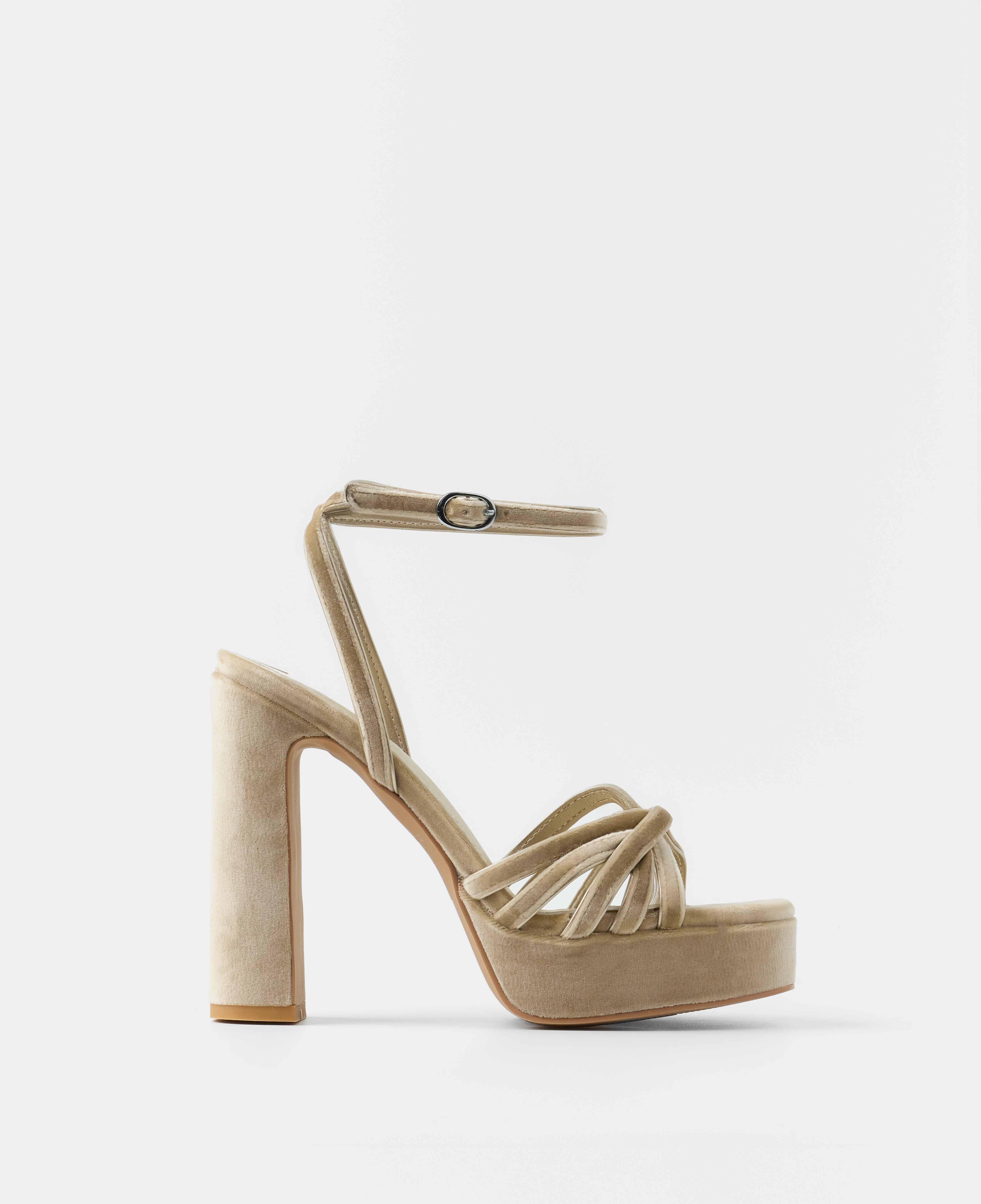 Imagen 1 de Sandalias de tiras de mujer de tacón con plataforma xl aterciopelada - Mim - Champagne Champagne