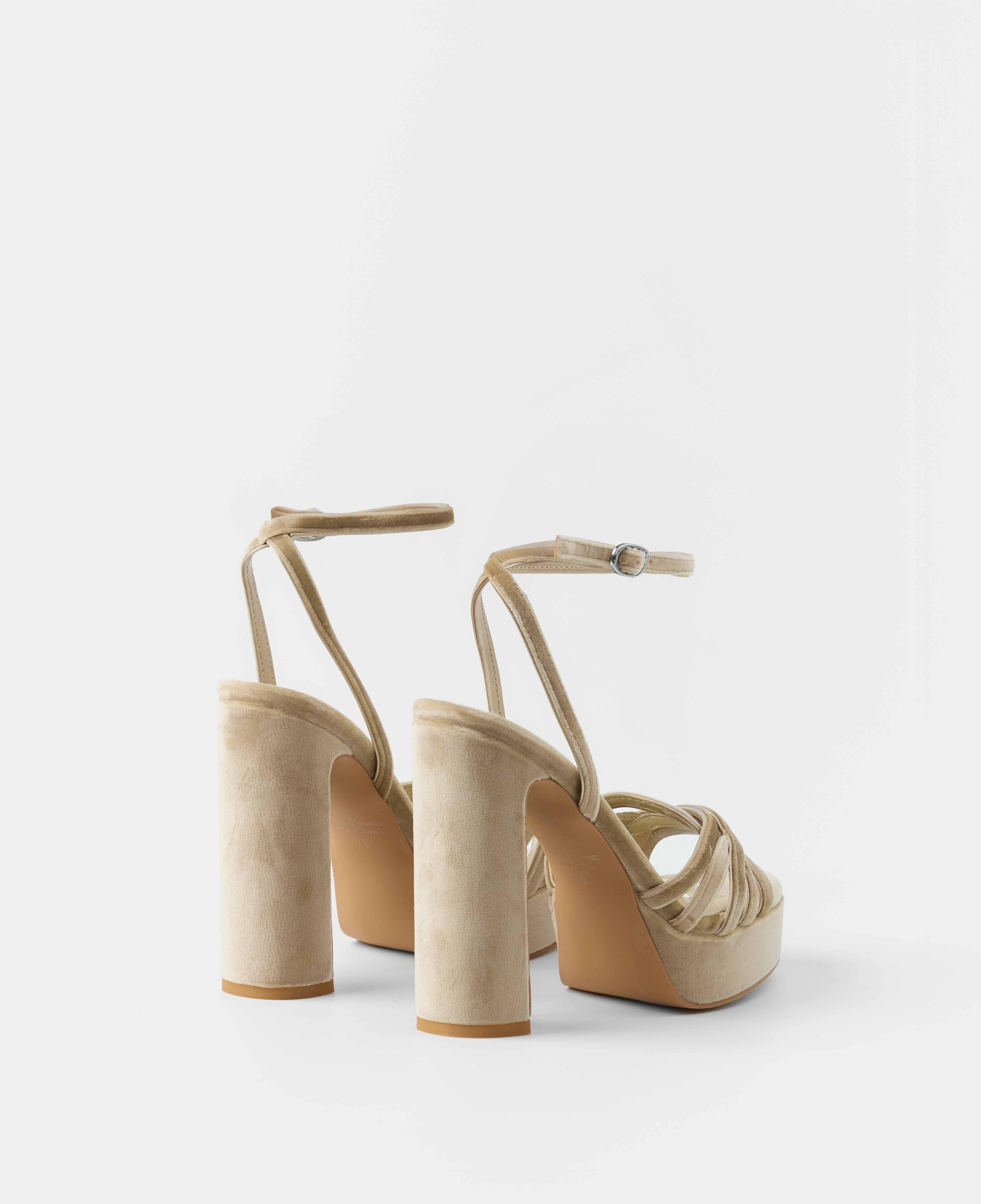 Imagen 3 de Sandalias de tiras de mujer de tacón con plataforma xl aterciopelada - Mim - Champagne Champagne