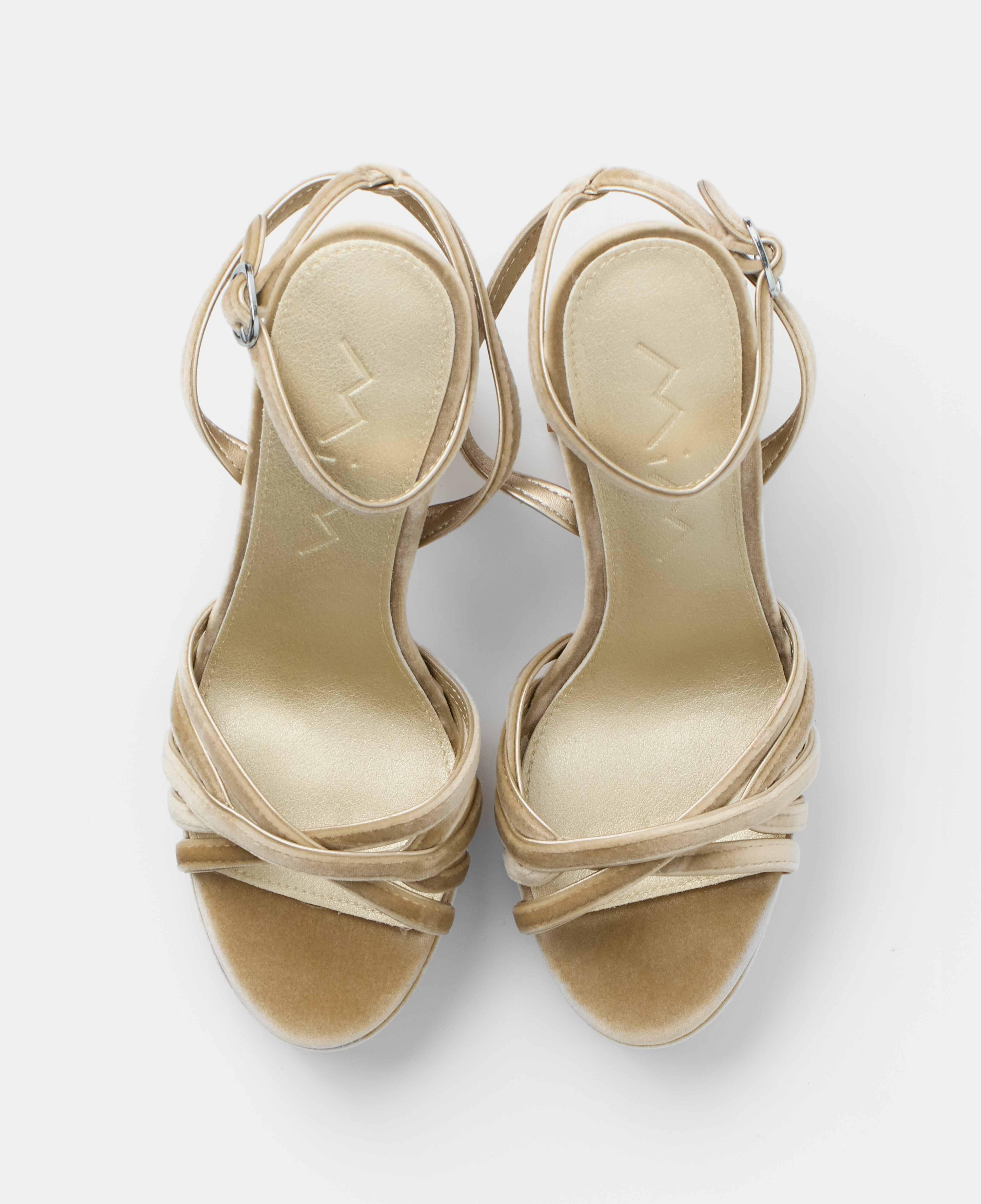 Imagen 4 de Sandalias de tiras de mujer de tacón con plataforma xl aterciopelada - Mim - Champagne Champagne