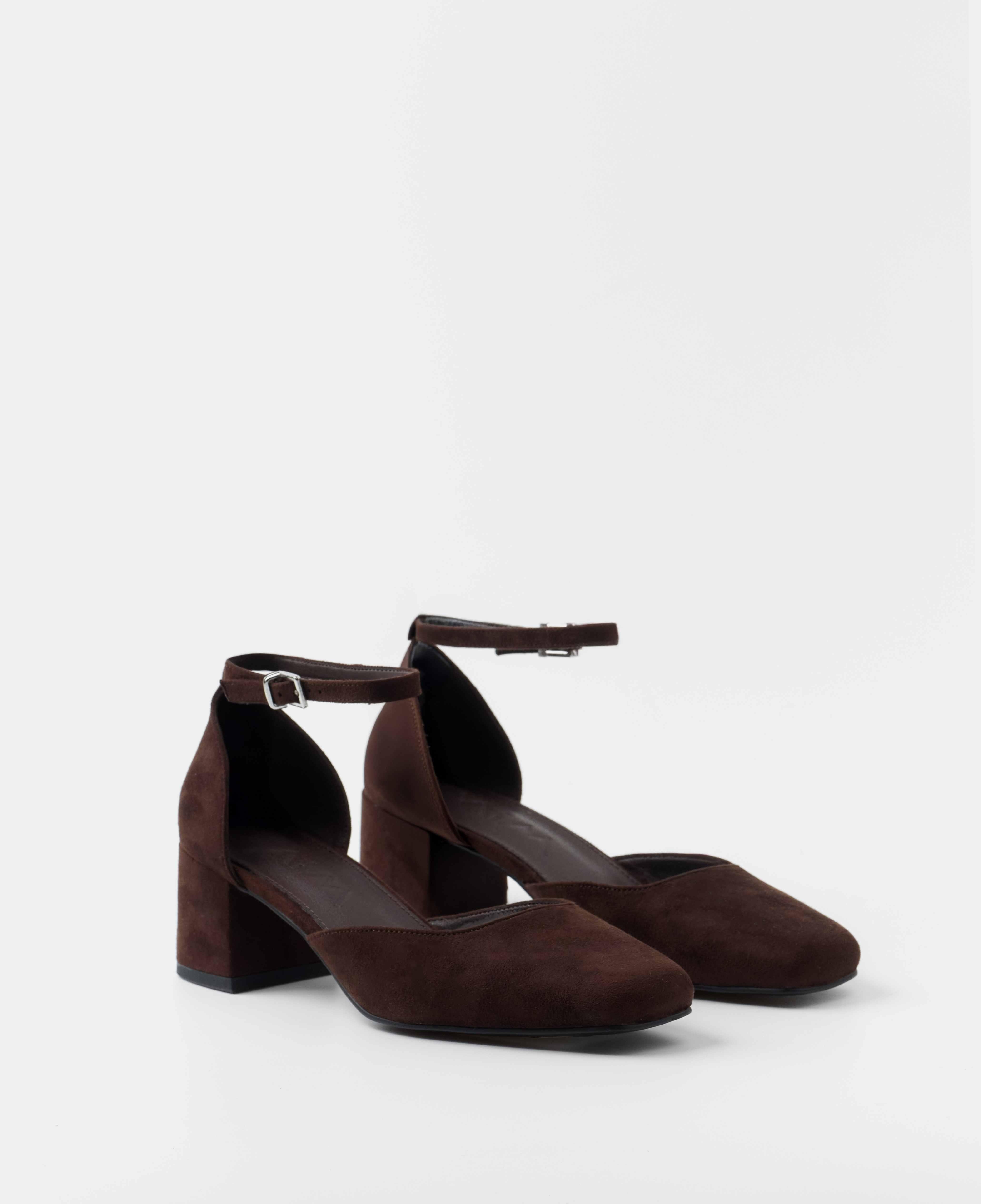 Zapatos de salón de mujer cerrados con pulsera al tobillo - Mim - Marrón chocolate Marrón chocolate-2