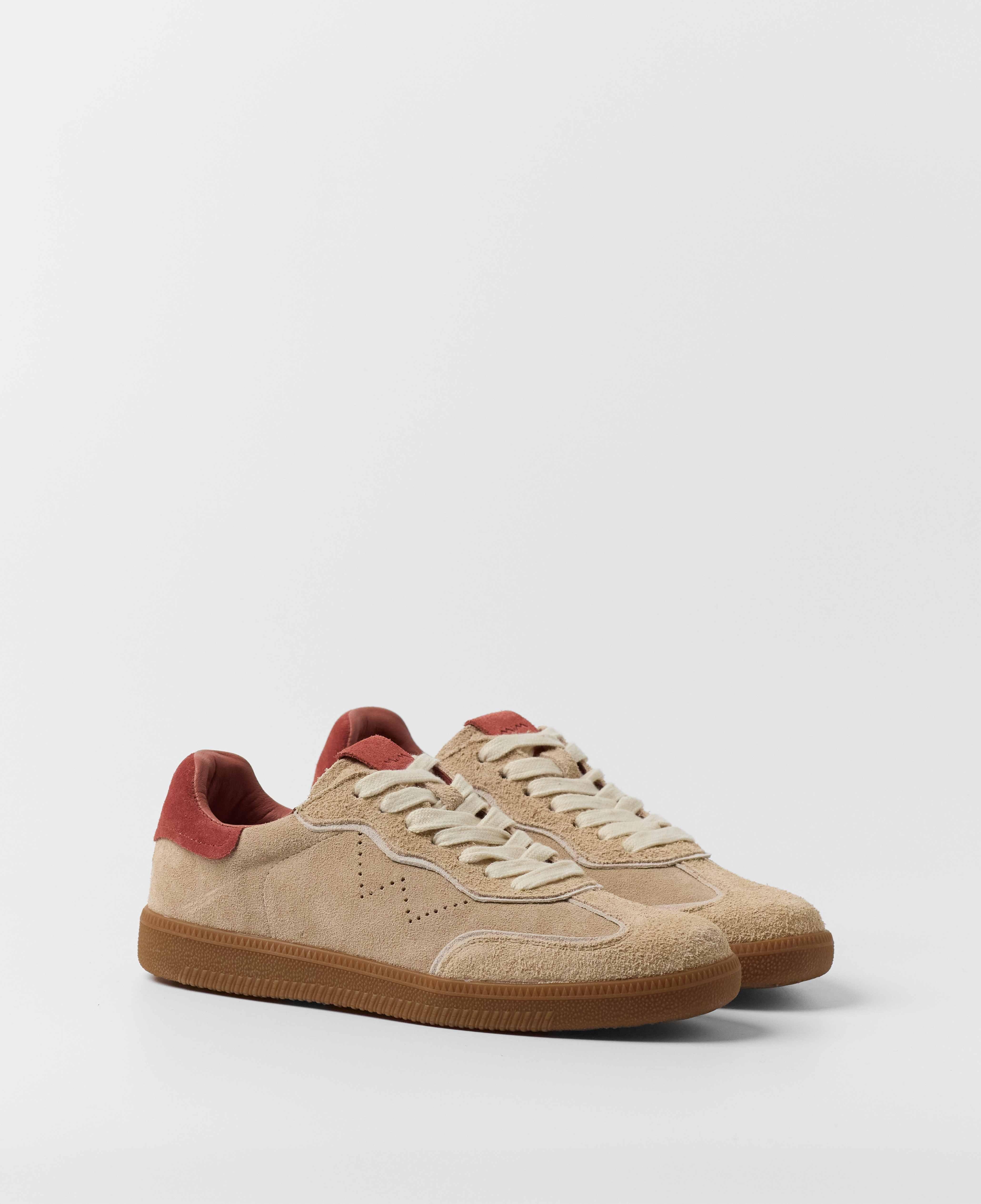 Zapatillas básicas de mujer de cordones en ante - Mim - Beige/Rosa Beige/Rosa-2
