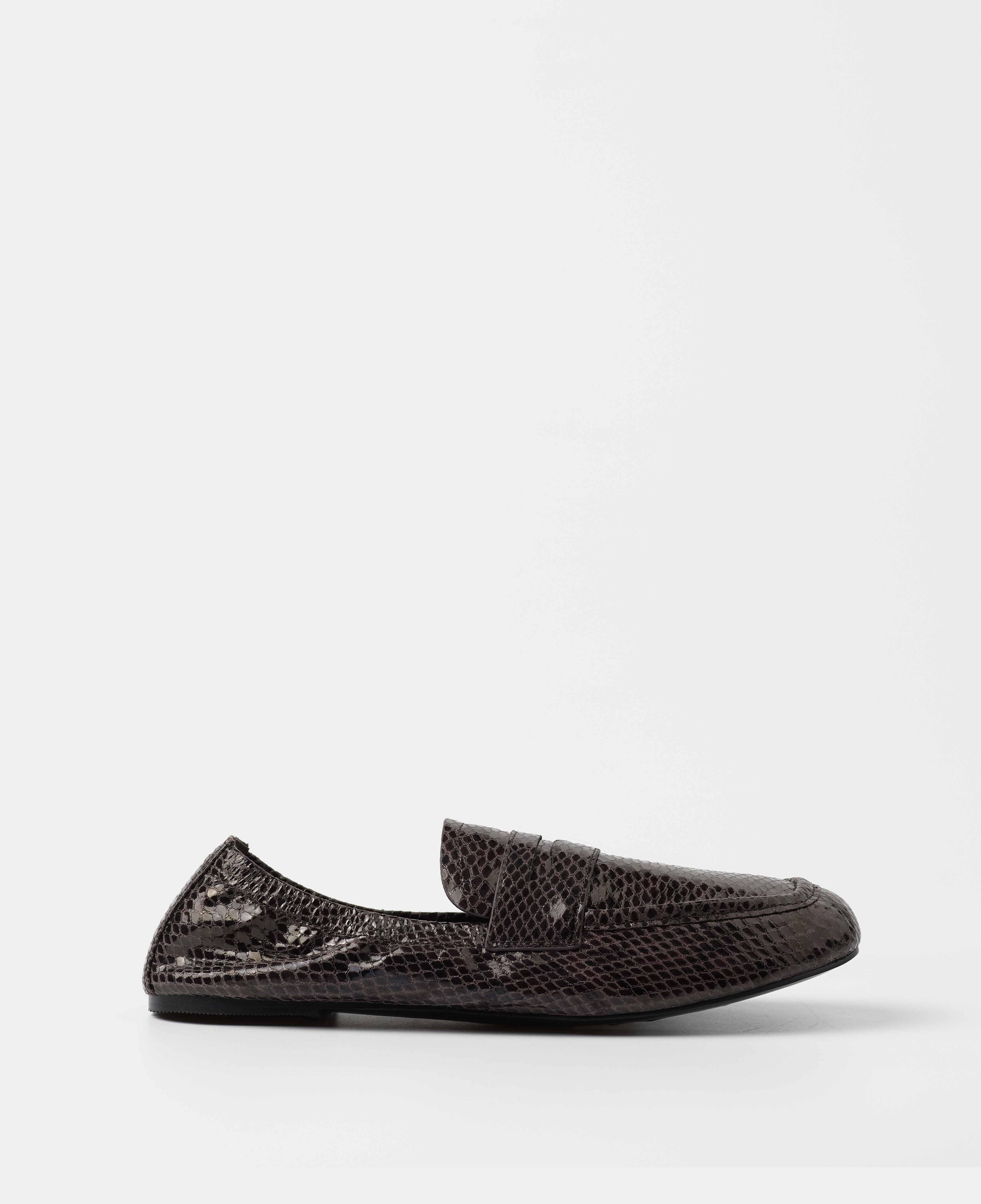 Mocasines de mujer con grabado efecto serpiente y elástico trasero - Mim - Marrón chocolate Marrón chocolate-1