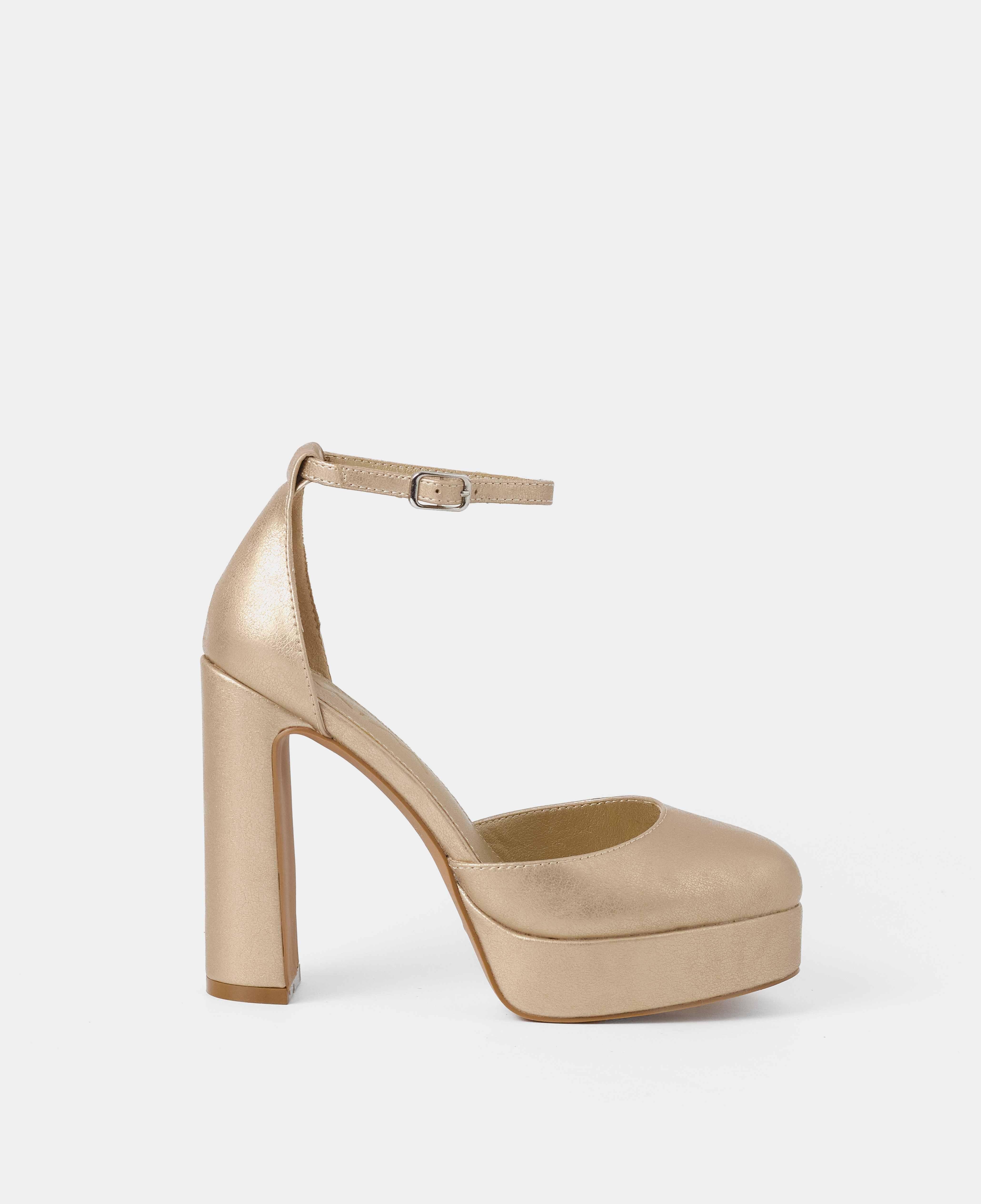 Zapatos de salón cerrados con plataforma xl y pulsera al tobillo con hebilla - Mim - Oro Oro-1