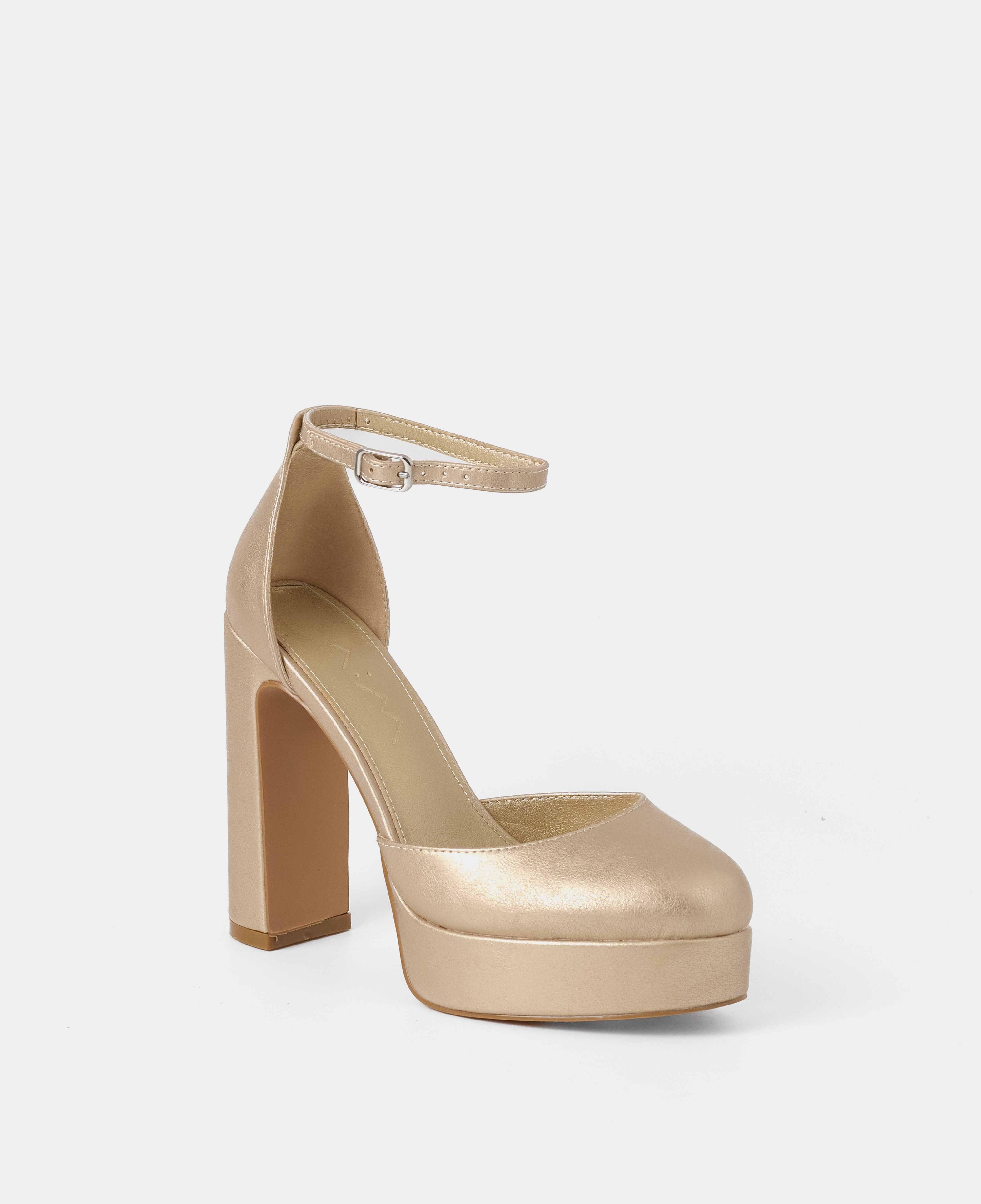 Zapatos de salón cerrados con plataforma xl y pulsera al tobillo con hebilla - Mim - Oro Oro-2