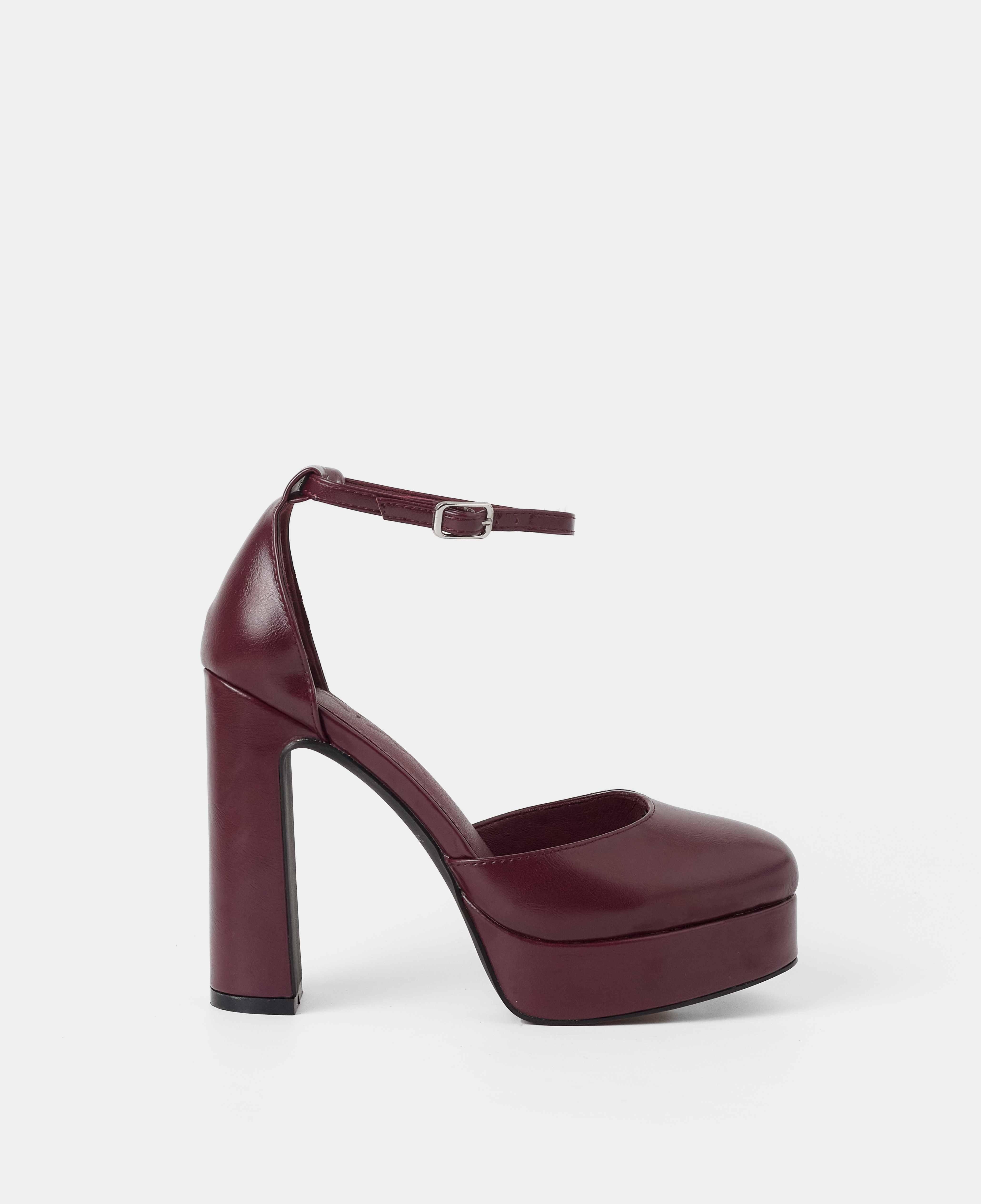 Zapatos de salón cerrados con plataforma xl y pulsera al tobillo con hebilla - Mim - Burdeos Burdeos-1