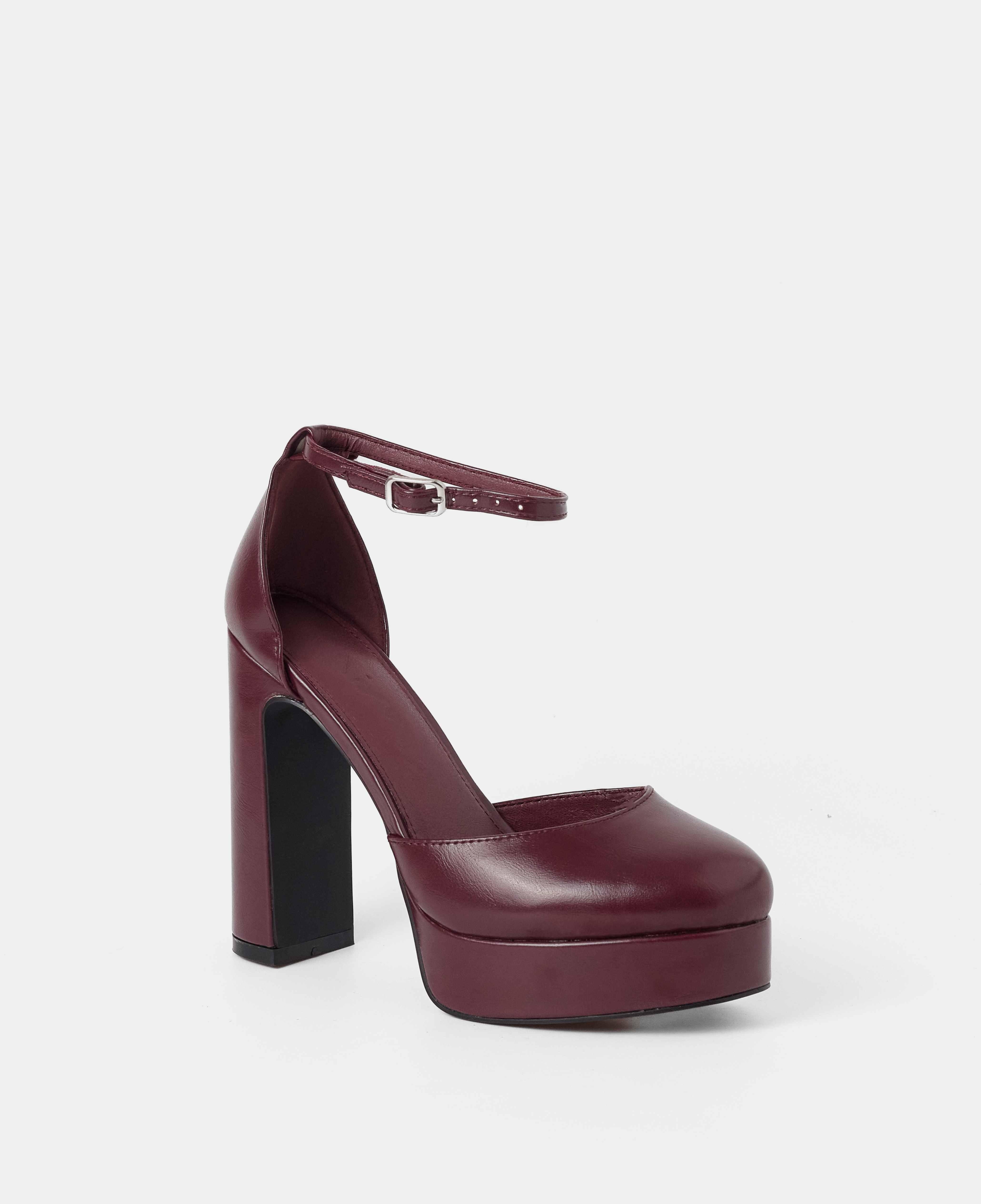 Zapatos de salón cerrados con plataforma xl y pulsera al tobillo con hebilla - Mim - Burdeos Burdeos-2