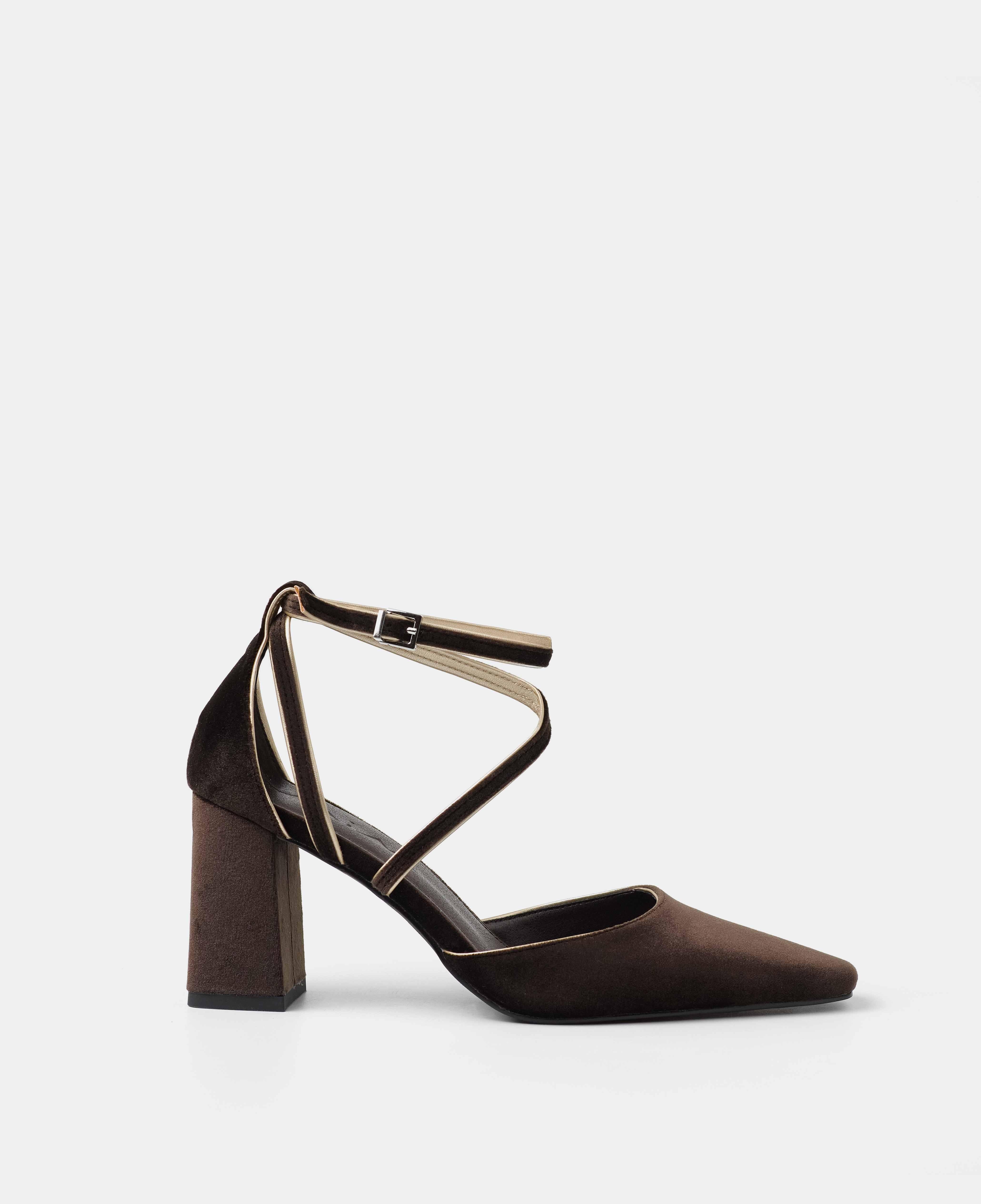 Imagen 0 de Zapatos de salón cerrados de terciopelo con ribete metalizado Marrón chocolate