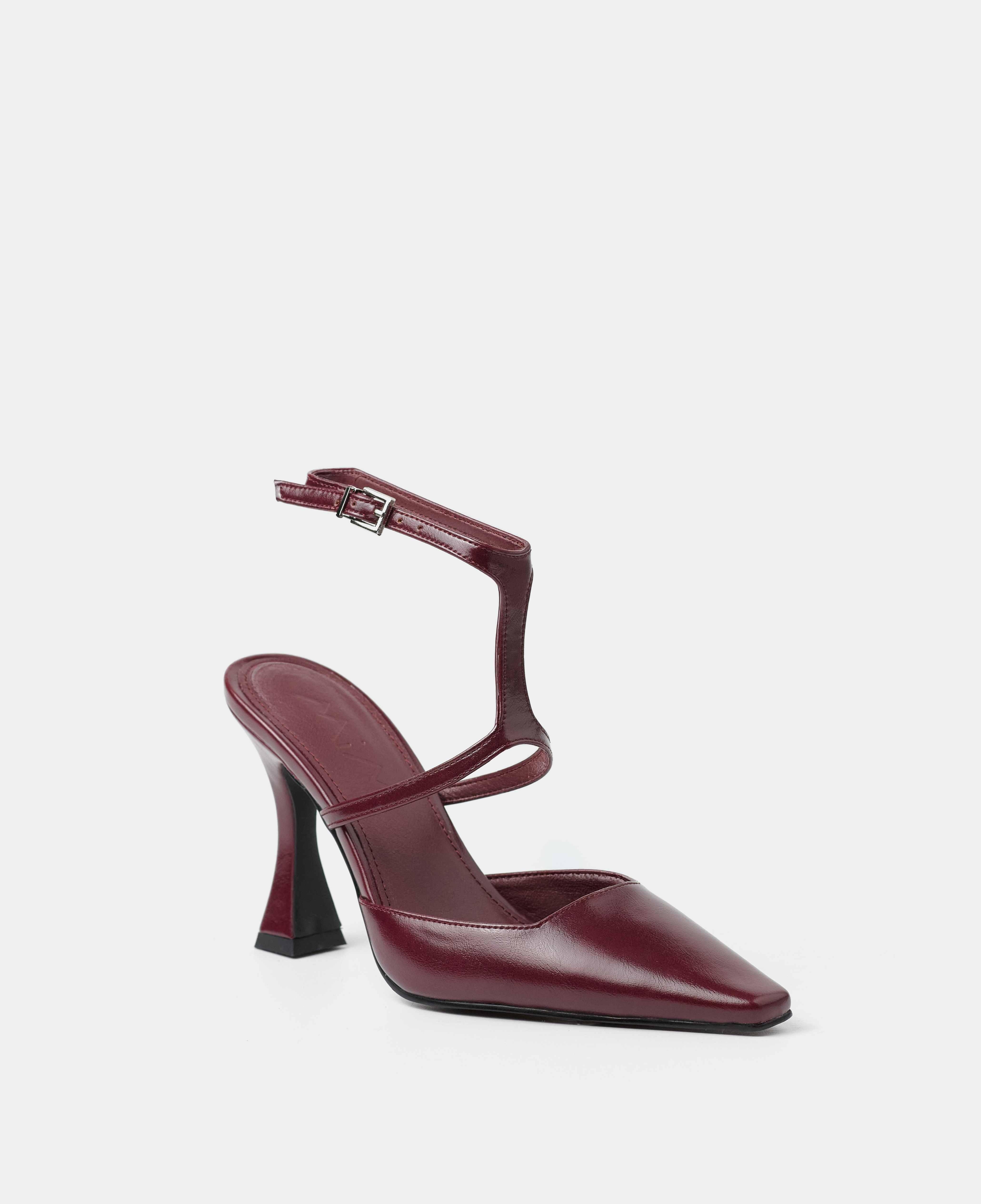 Zapatos de salón cerrados con pulsera al tobillo y detalle de tira frontal - Mim - Burdeos Burdeos-2