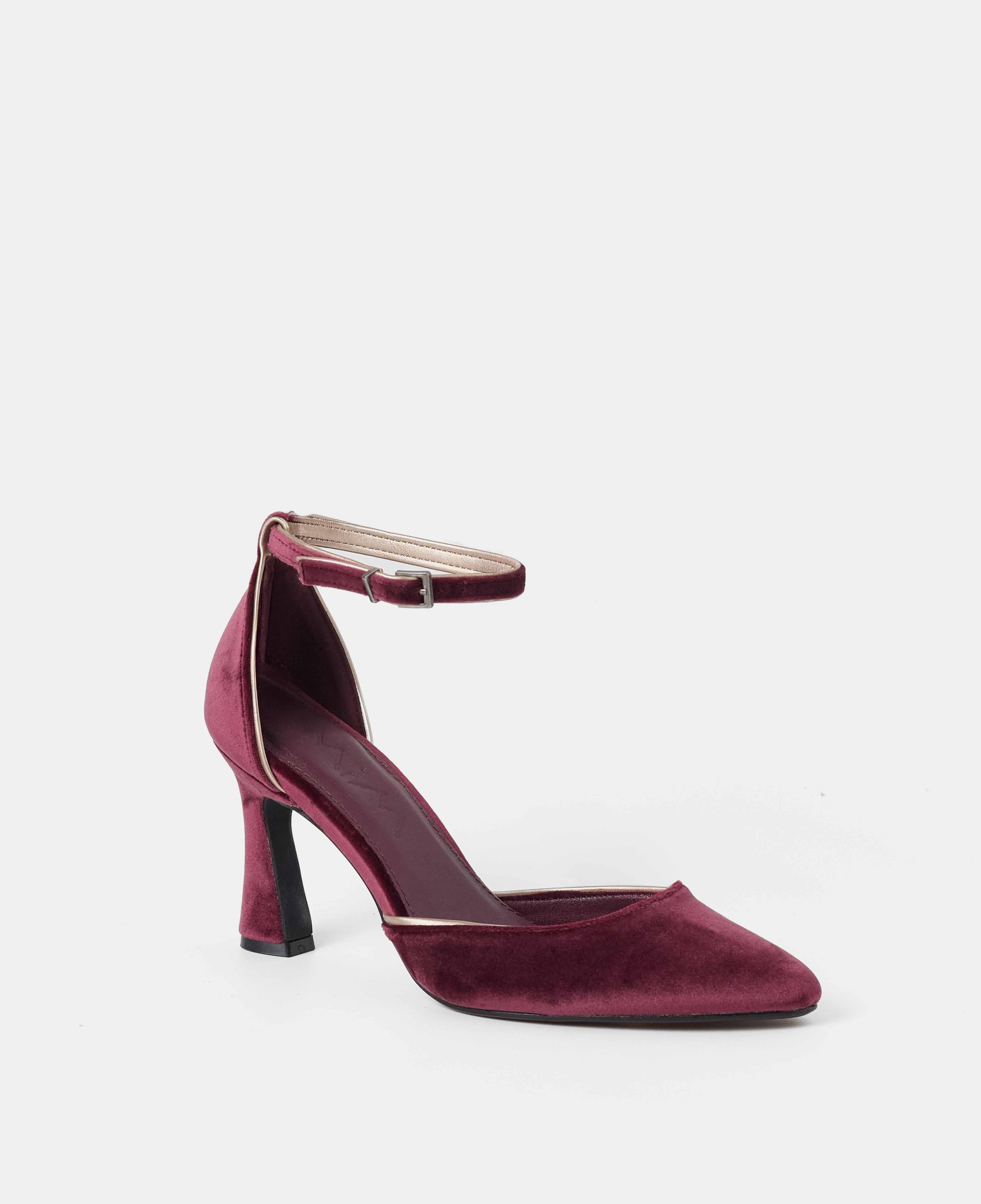 Imagen 2 de Zapatos de salón cerrados de terciopelo con pulsera al tobillo - Mim - Burdeos Burdeos