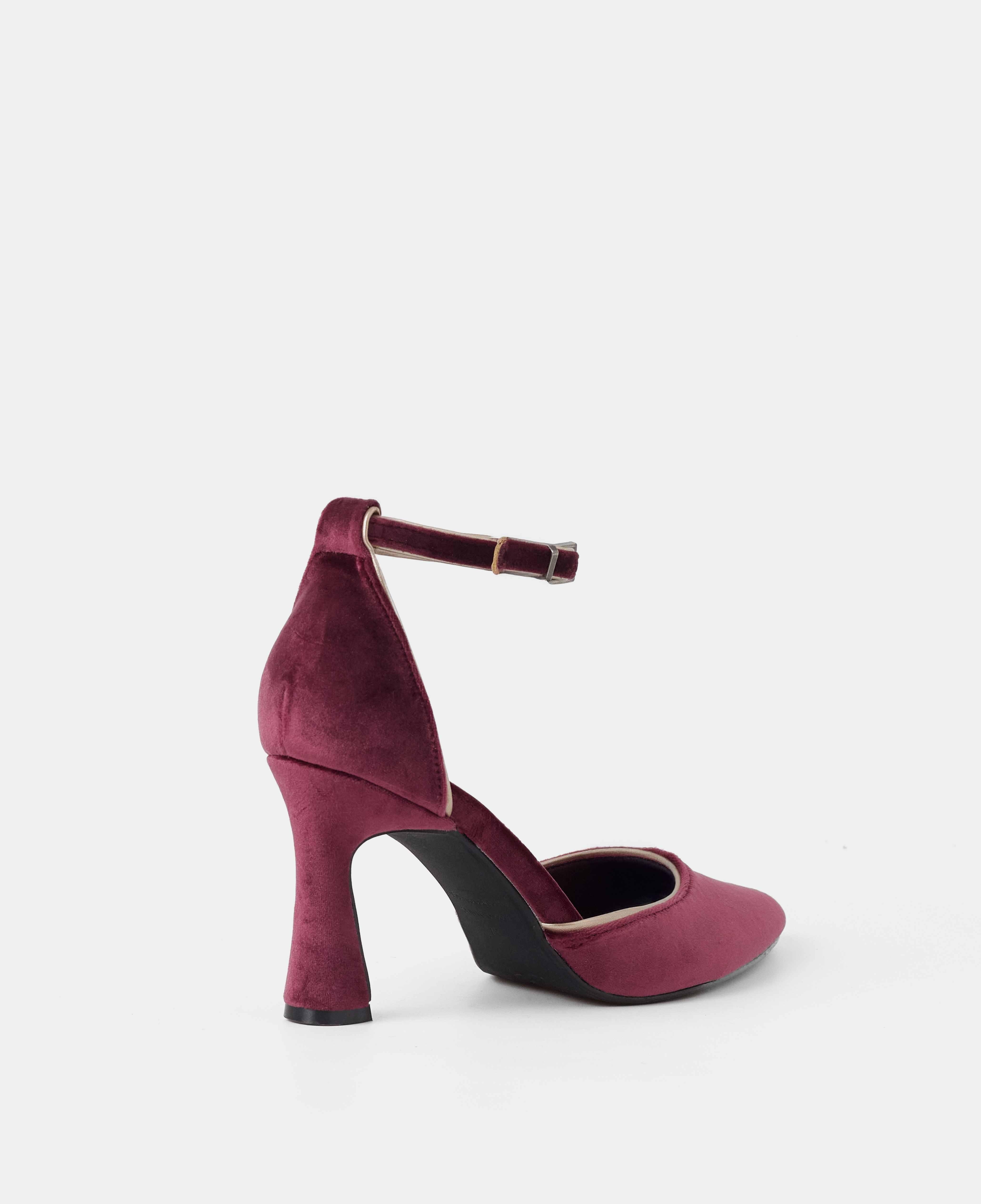 Imagen 3 de Zapatos de salón cerrados de terciopelo con pulsera al tobillo - Mim - Burdeos Burdeos