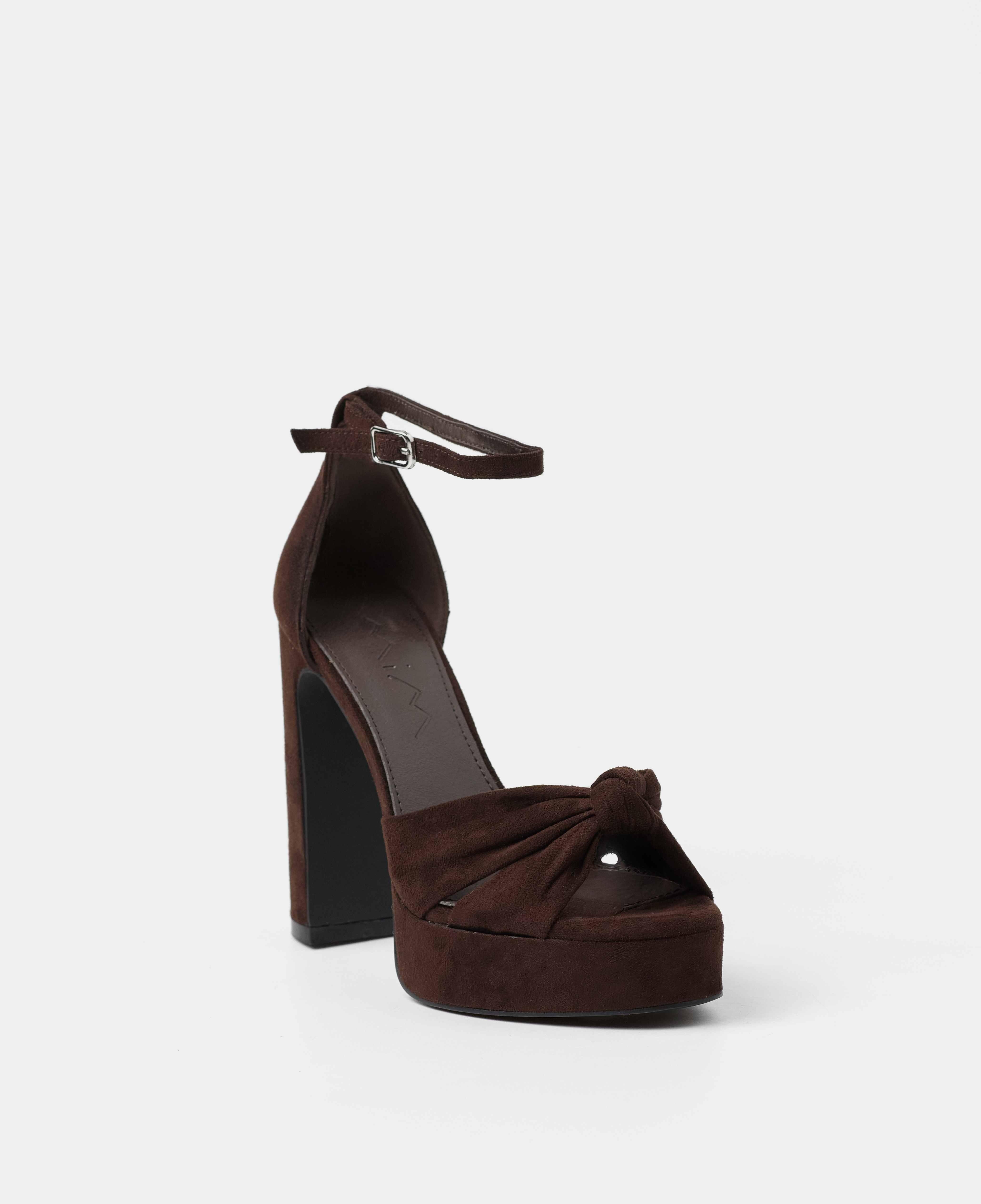 Sandalia de tacón con plataforma xl y parte delantera con detalle de nudo - Mim - Marrón chocolate Marrón chocolate-2