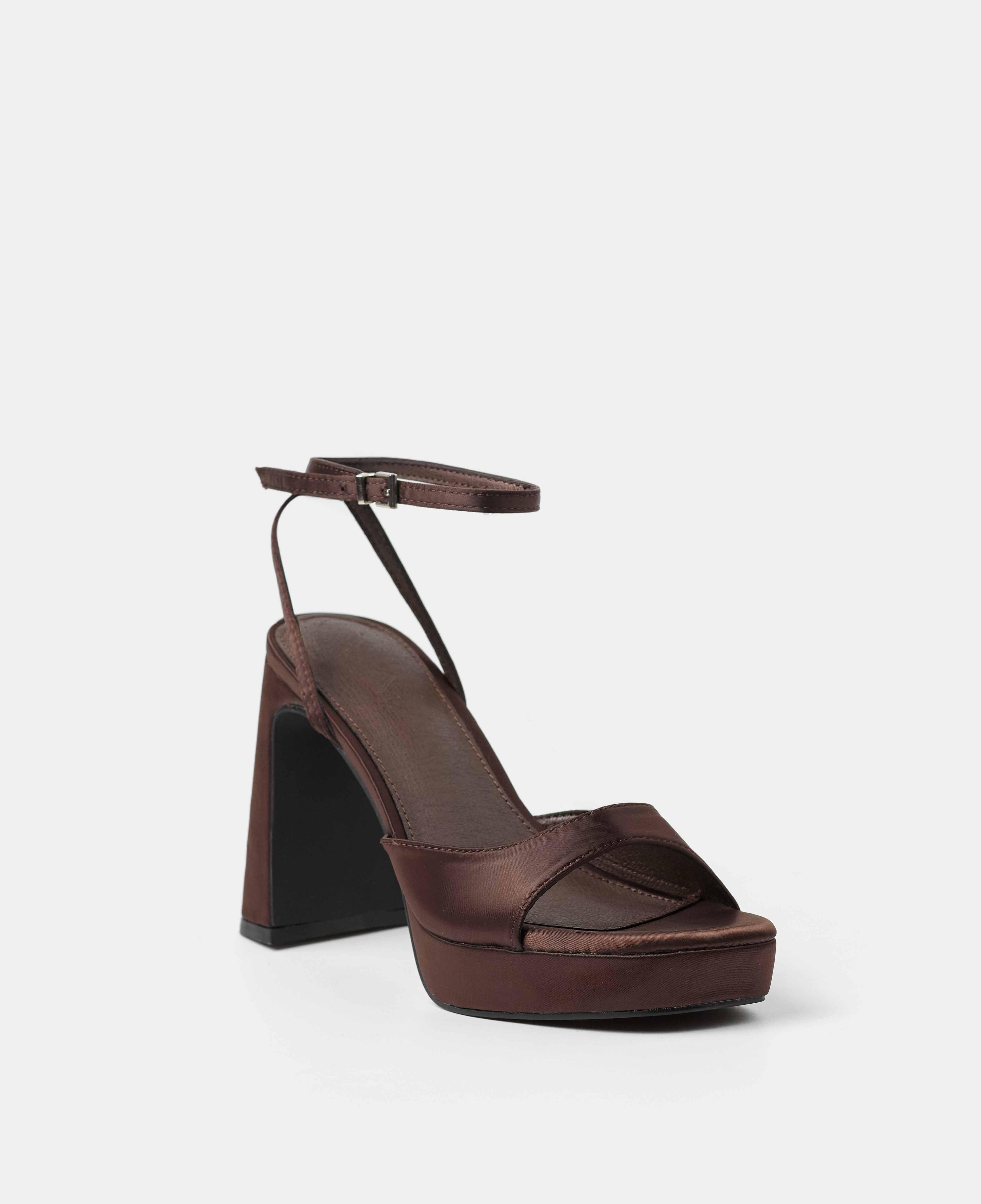 Sandalias de tacón con plataforma y tira ancha en la parte frontal - Mim - Marrón chocolate Marrón chocolate-2
