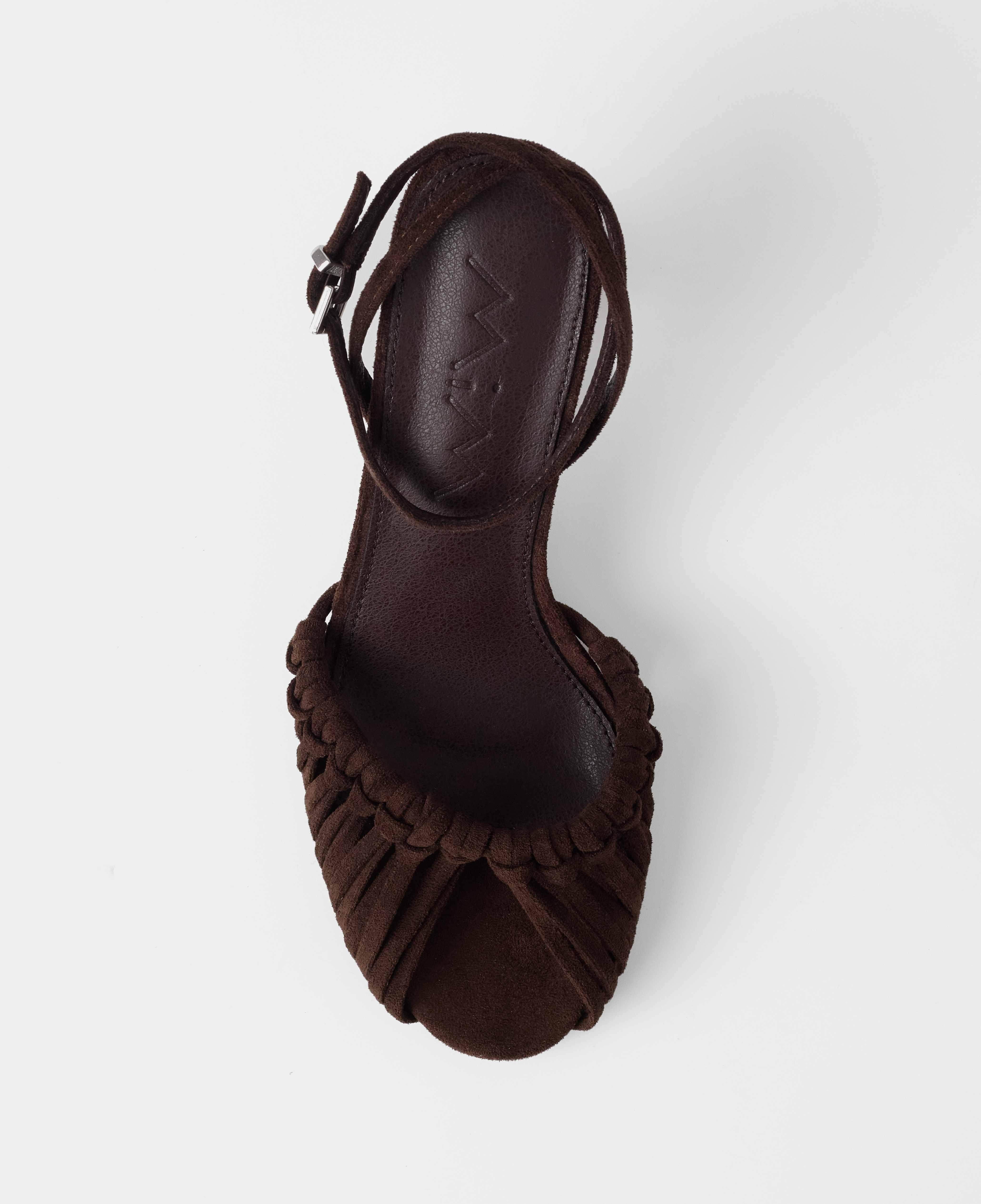 Sandalia de tacón con puntera redondeada y parte delantera con detalle de nudos - Mim - Marrón chocolate Marrón chocolate-4