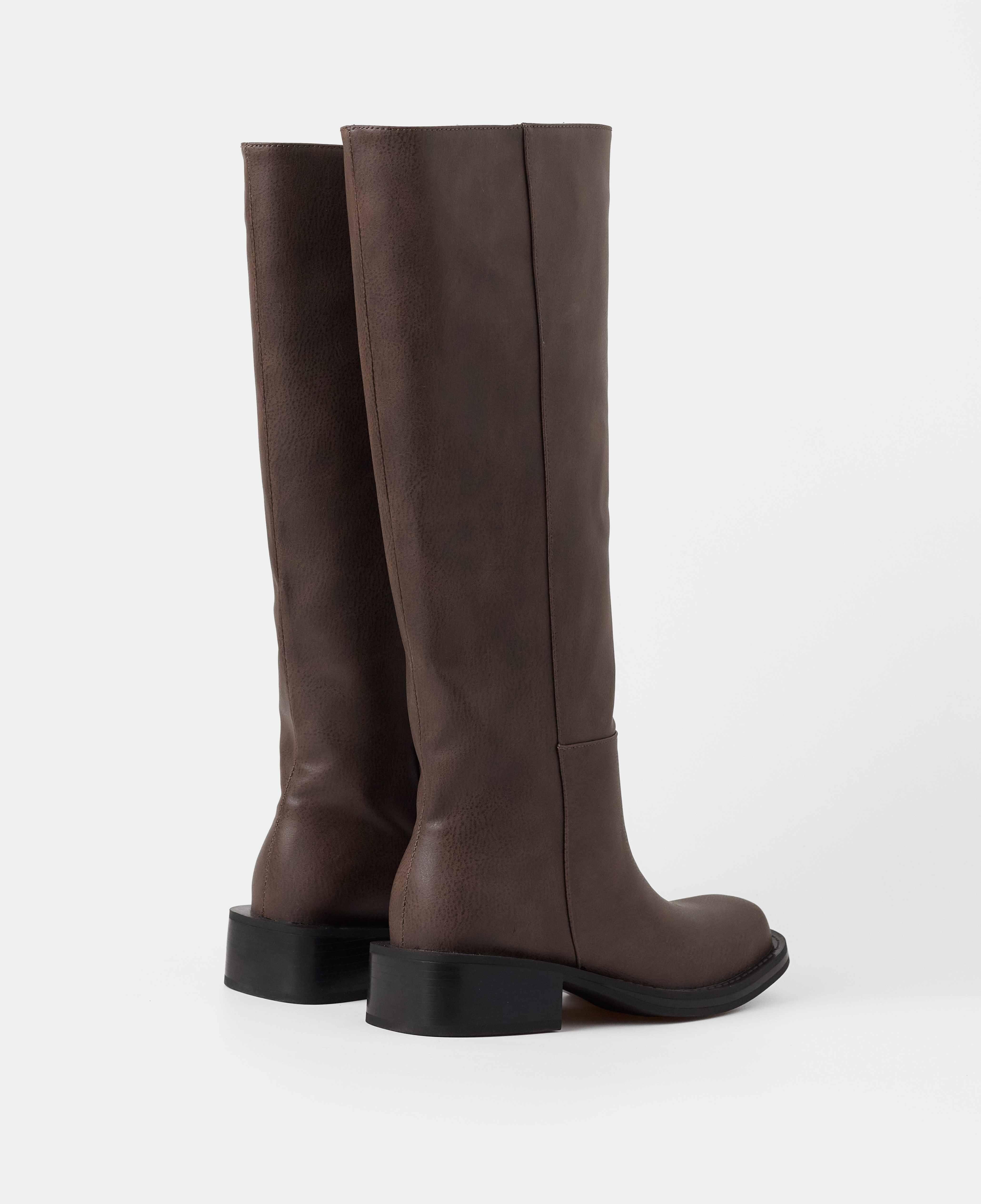 Botas básicas de mujer lisas planas con caña alta - Mim - Marrón chocolate Marrón chocolate-3