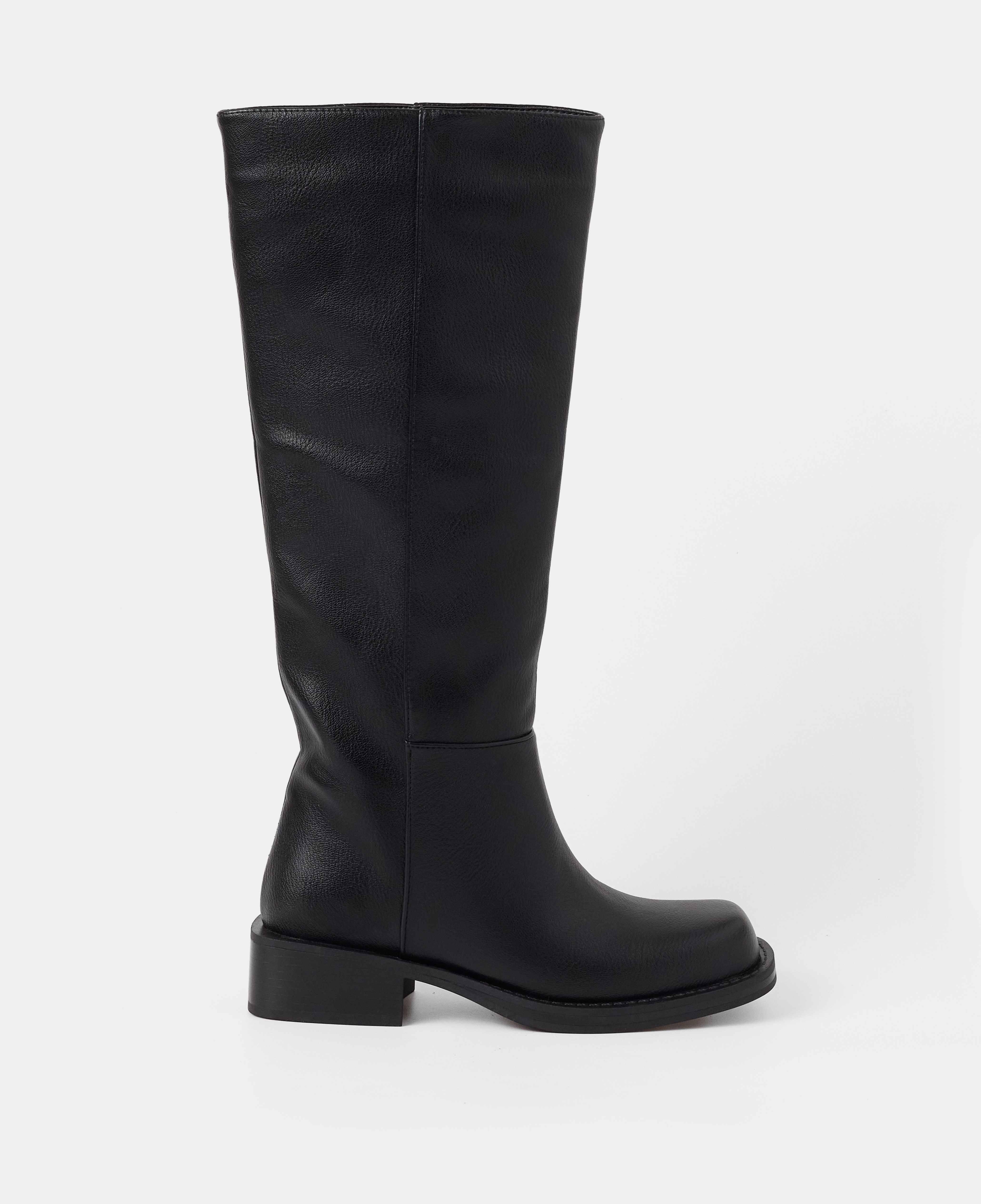 Botas básicas de mujer lisas planas con caña alta - Mim - Negro Negro-1