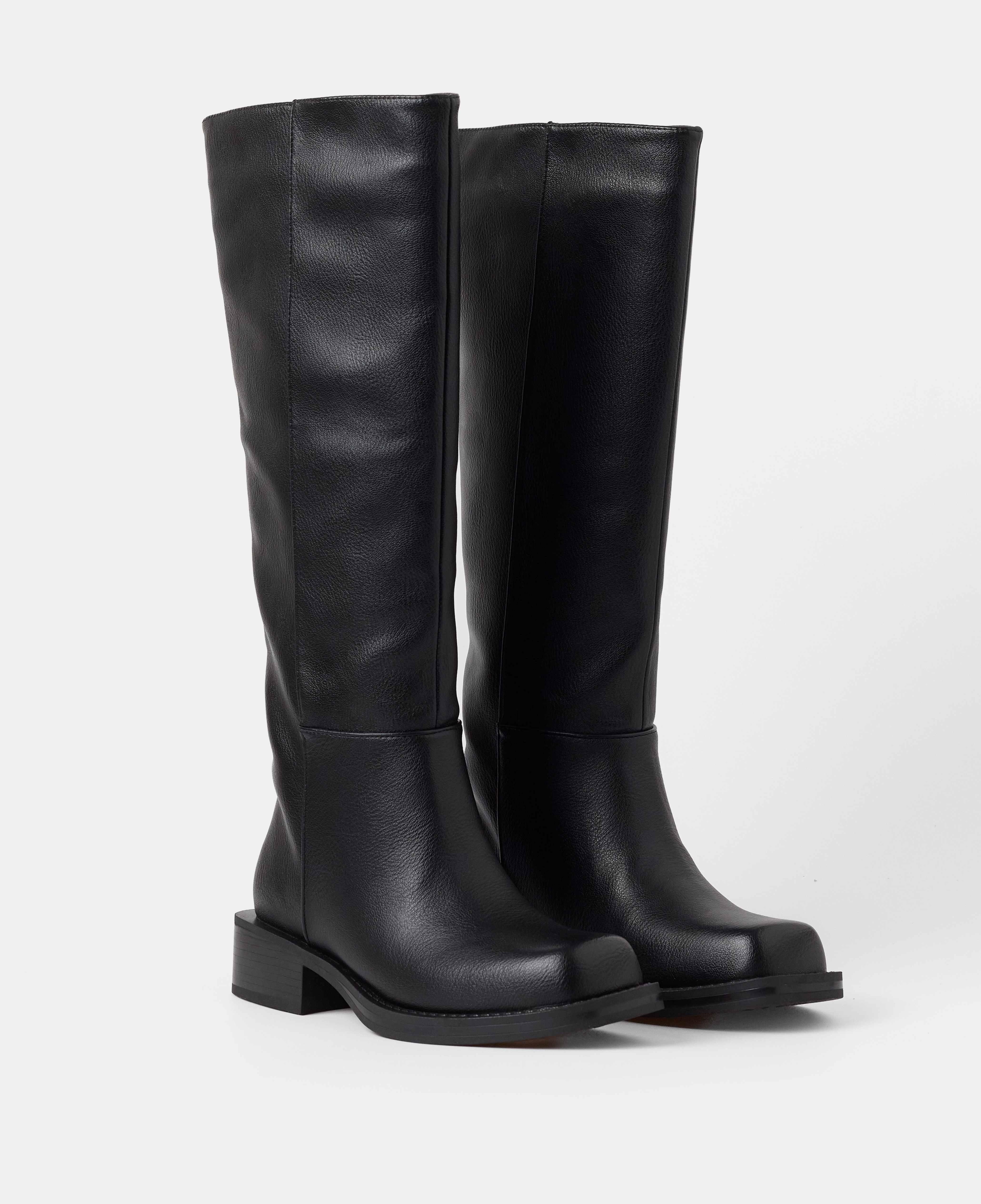 Botas básicas de mujer lisas planas con caña alta - Mim - Negro Negro-2