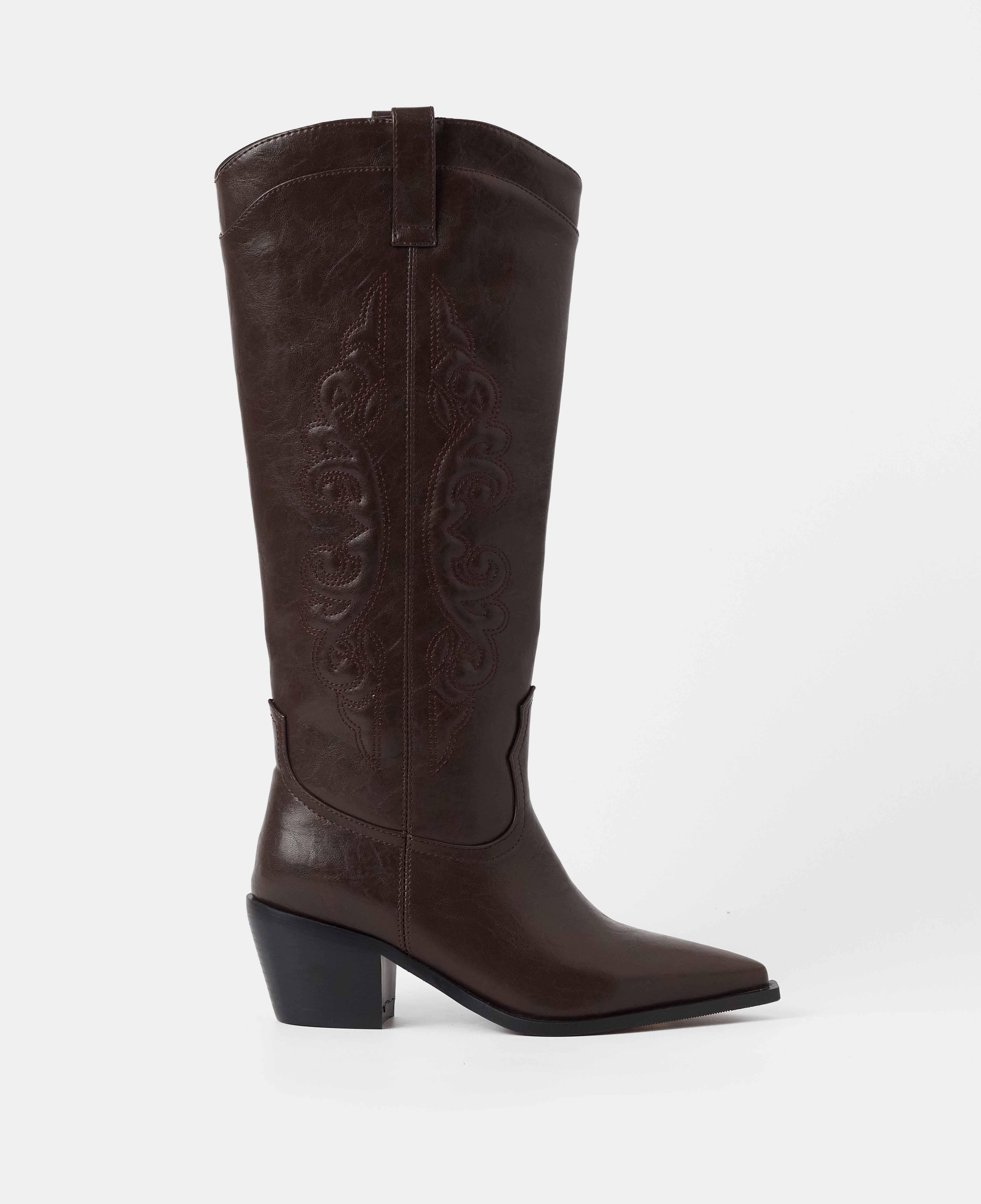 Imagen 0 de Botas cowboy de mujer de caña alta con detalle de bordado en caña Marrón chocolate