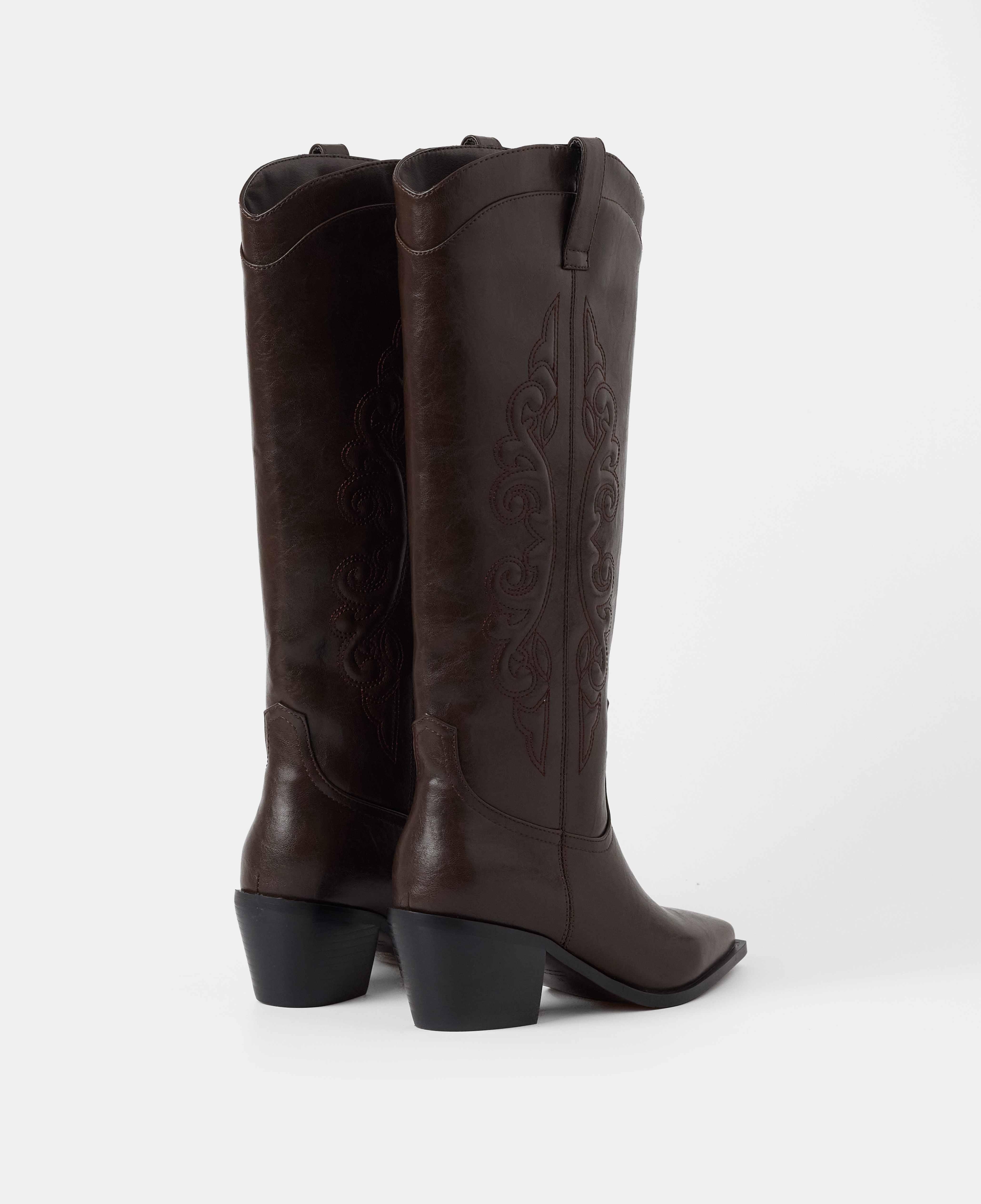Botas cowboy de mujer de caña alta con detalle de bordado en caña - Mim - Marrón chocolate Marrón chocolate-3